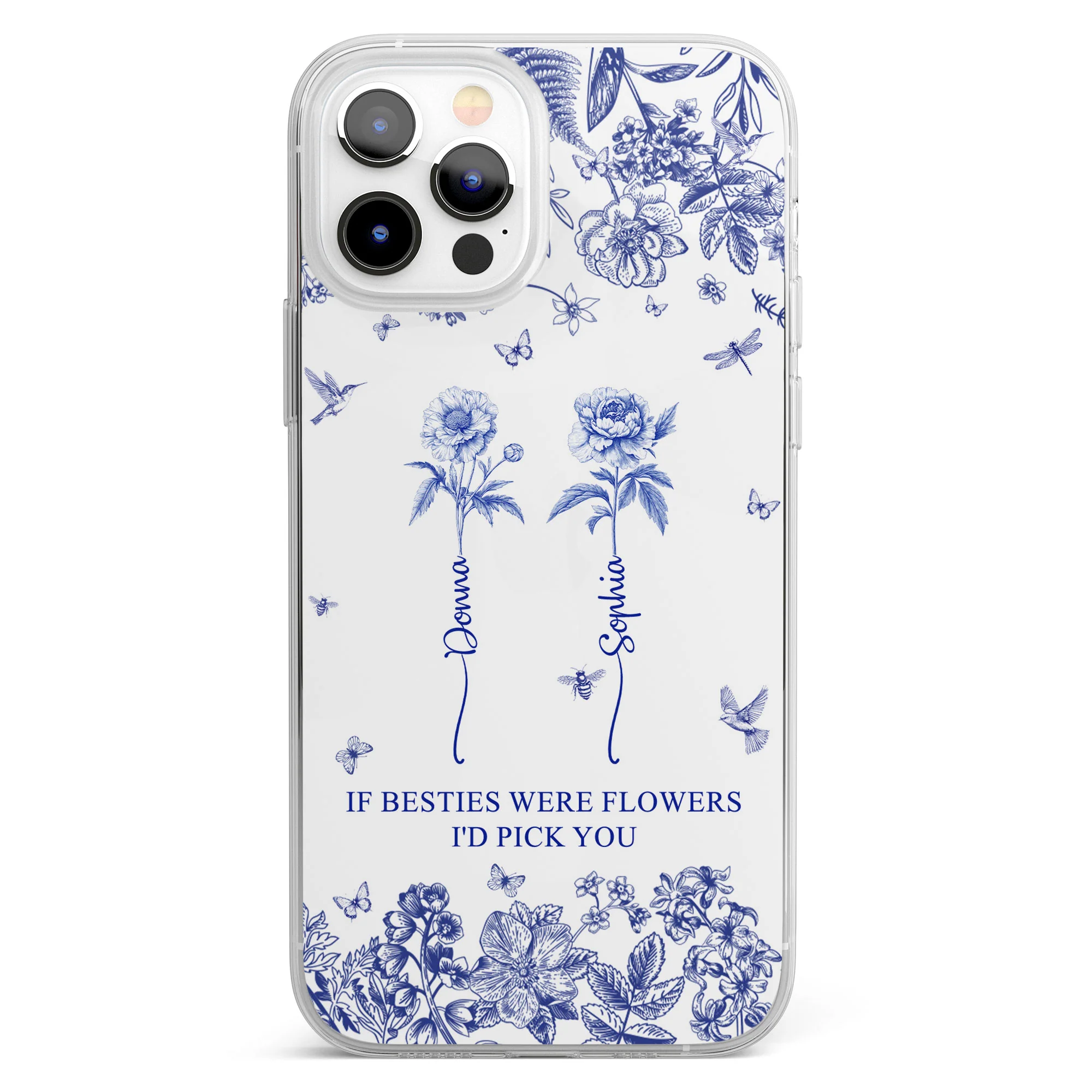 If Besties Were Flowers I'd Pick You - Toile De Jouy Custom Birth Flower - Personalized Clear Phone Case - Image 2