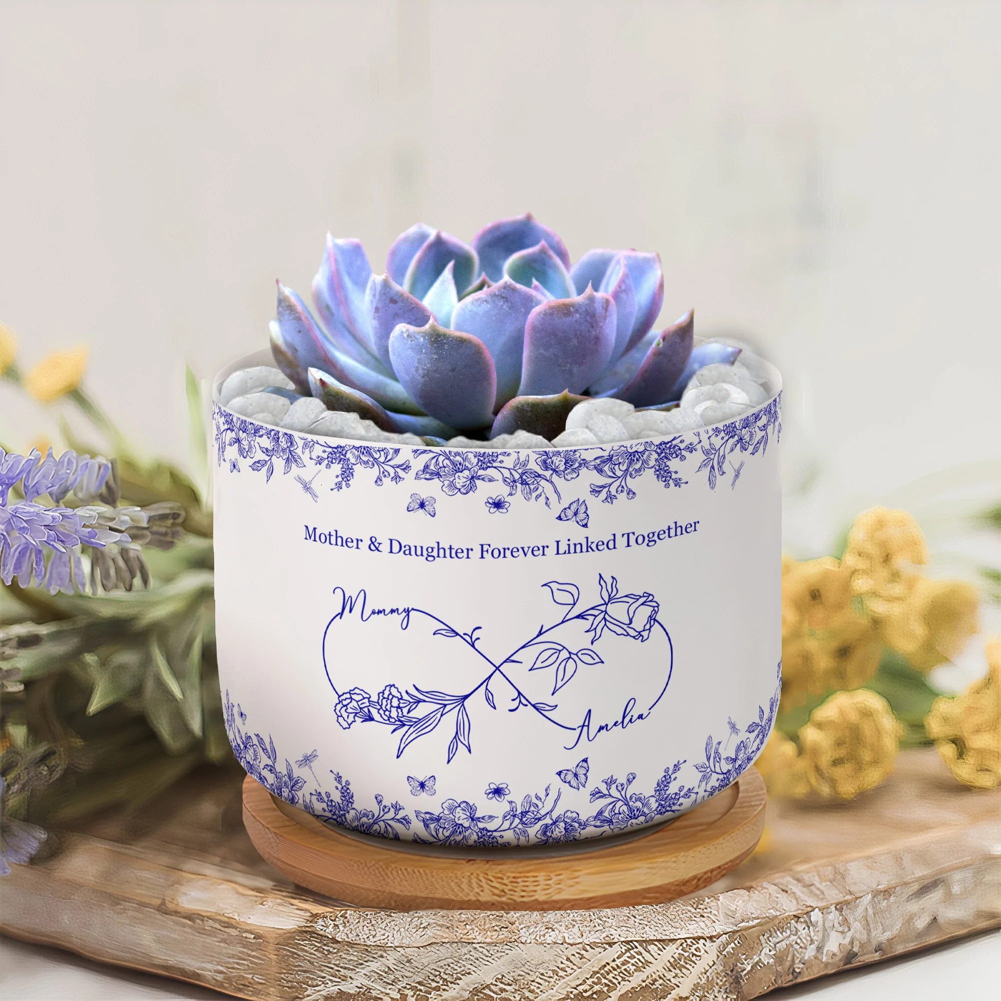 If Daughters Were Flowers I'd Pick You Toile De Jouy Style - Personalized Plant Pot - Image 4