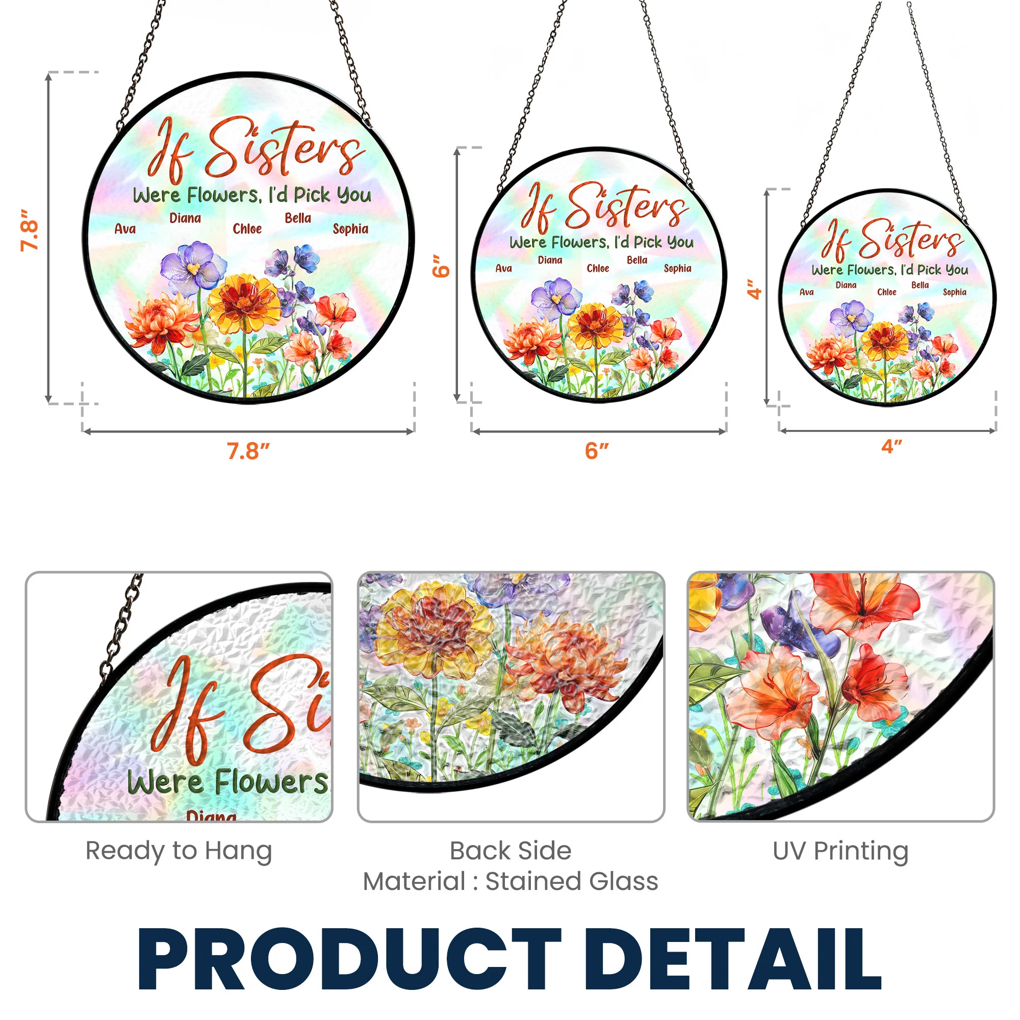 If Sisters Were Flowers - Personalized Stained Glass Window Hanging Suncatcher - Image 5