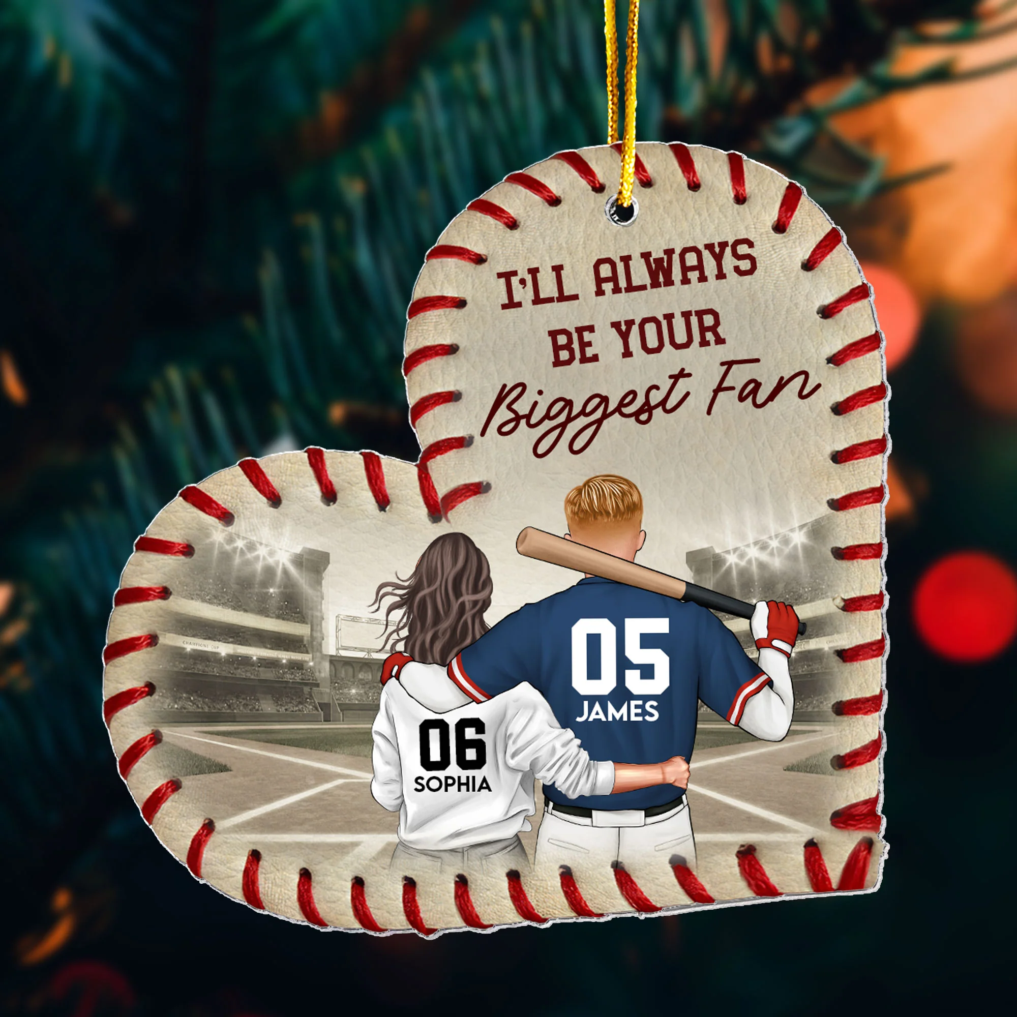 I'll Always Be Your Biggest Fan - Personalized Acrylic Ornament - Heart Shaped - Image 6