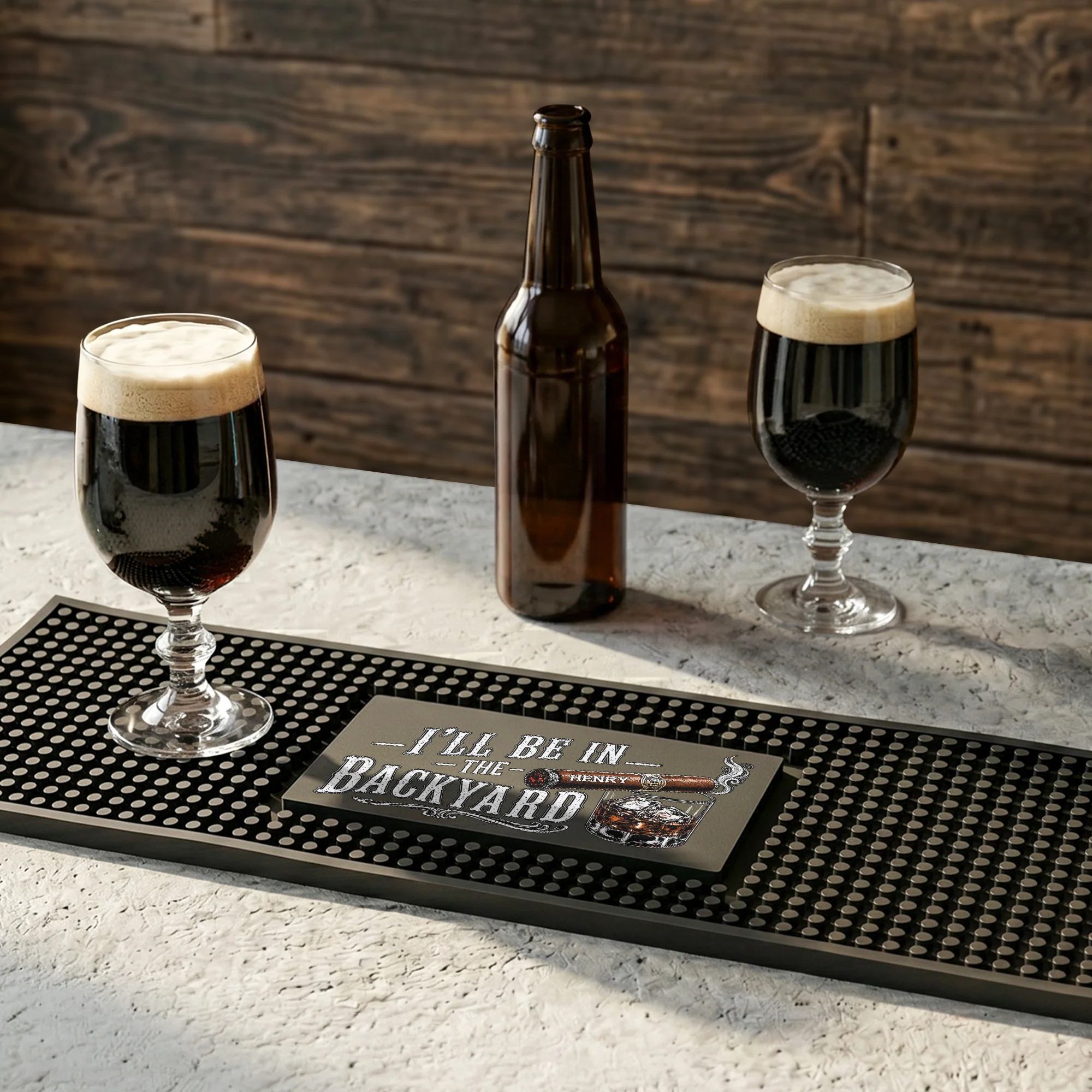 I'll Be In The Backyard - Gift For Him, Husband, Papa - Personalized Bar Mat - Image 5