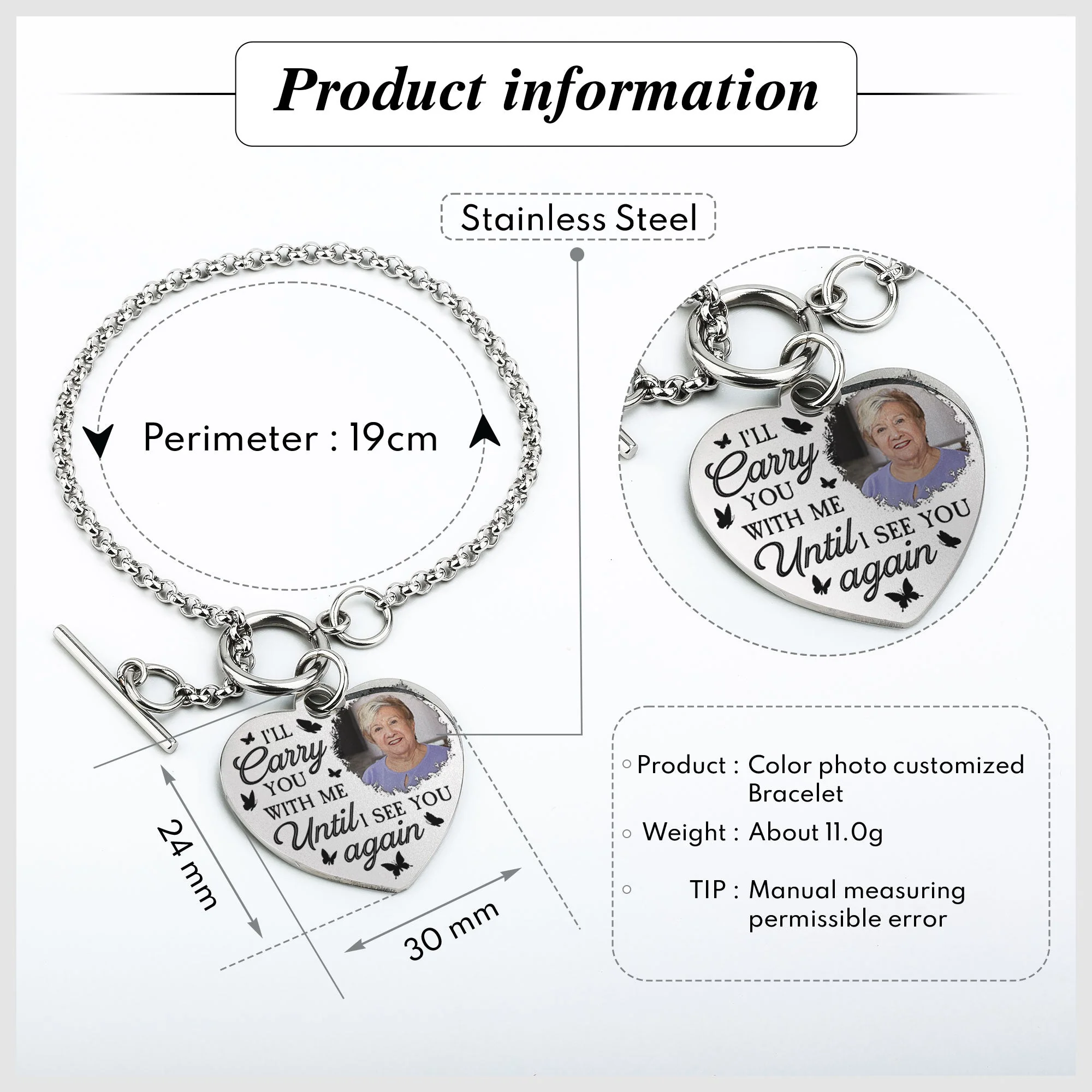I'll Carry You With Me - Personalized Photo Heart Bracelet - Image 6