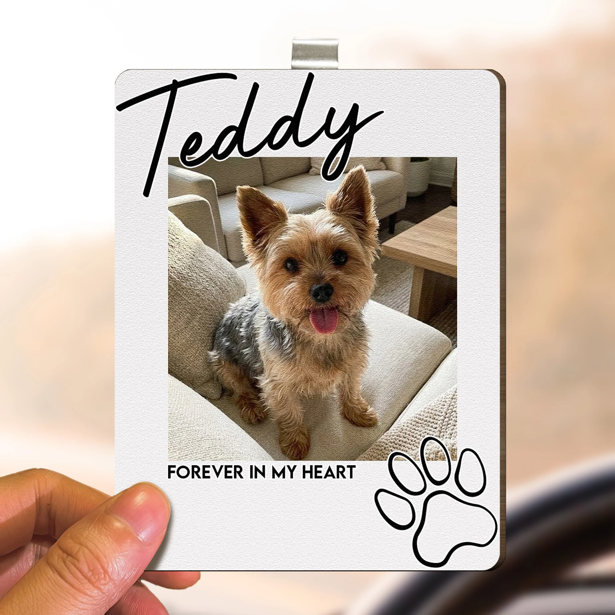 I'll Carry You With Me Until I See You Again Pet Loss - Personalized Wooden Photo Visor Clip - Image 5