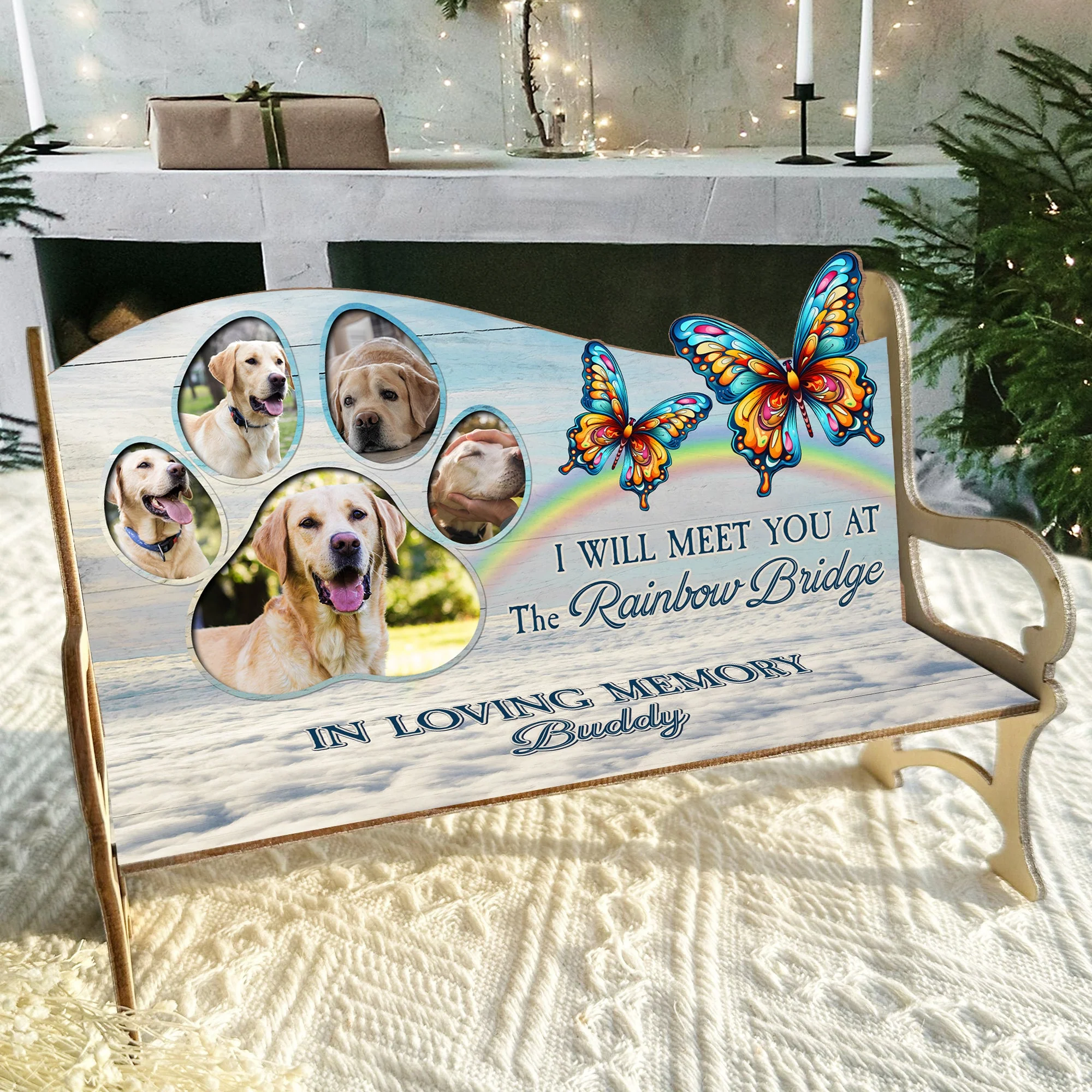 I'll Meet You At The Rainbow Bridge - Personalized Photo Memorial Bench - Image 2