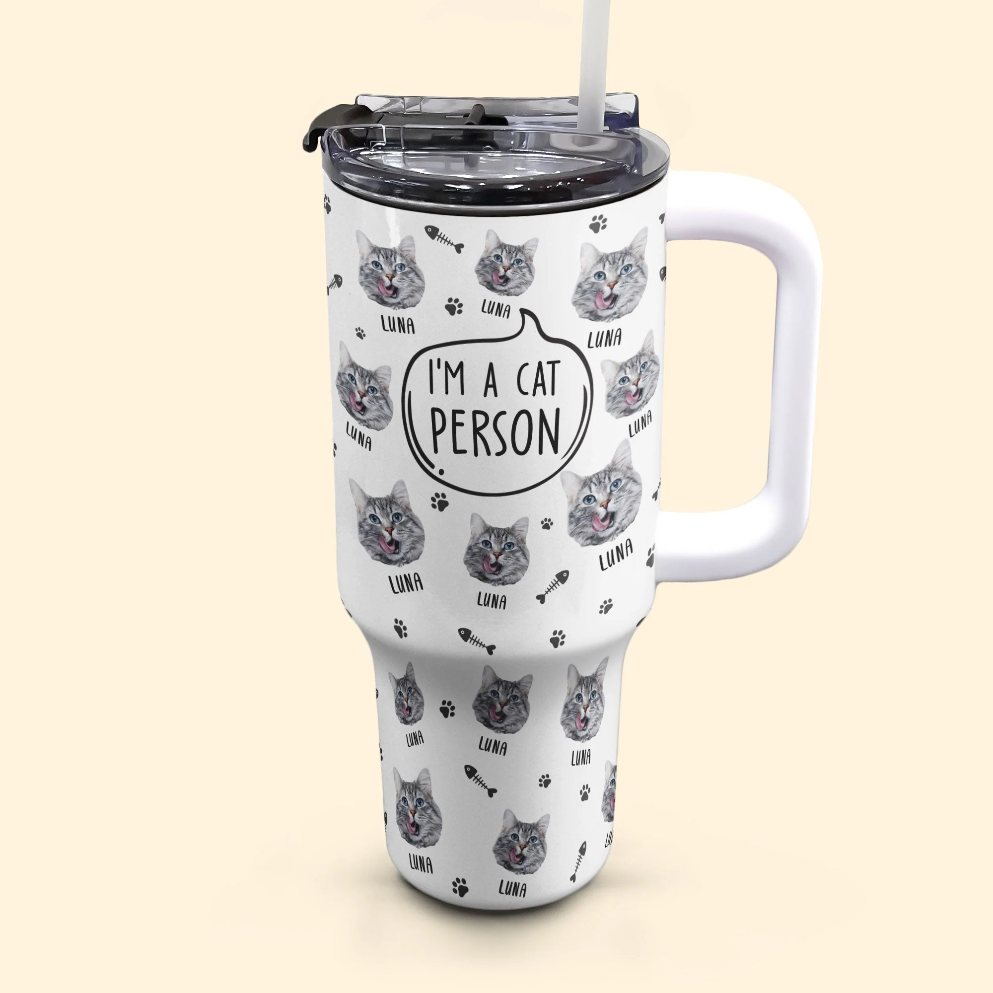 I'm A Cat Person - Personalized Photo 40oz Tumbler With Straw - Image 6