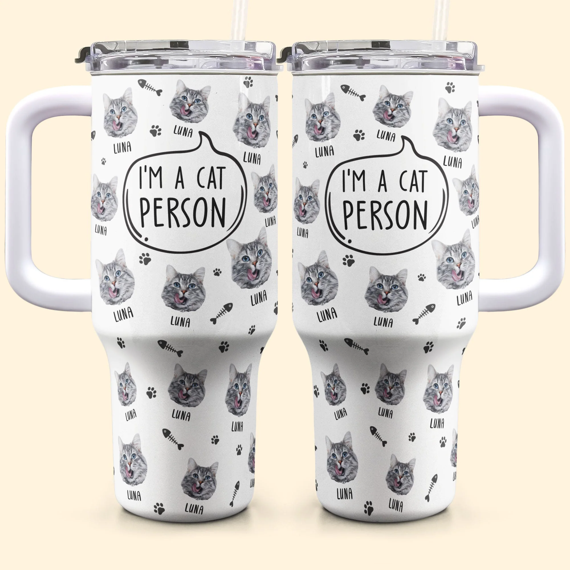 I'm A Cat Person - Personalized Photo 40oz Tumbler With Straw - Image 7