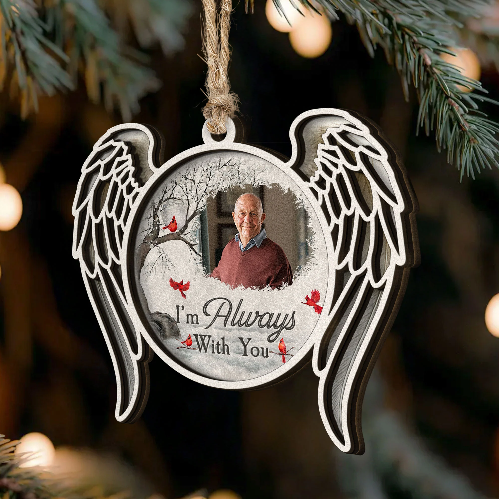 I'm Always With You 2 Layers Christmas Ornament - Personalized Wooden Photo Ornament - Image 2
