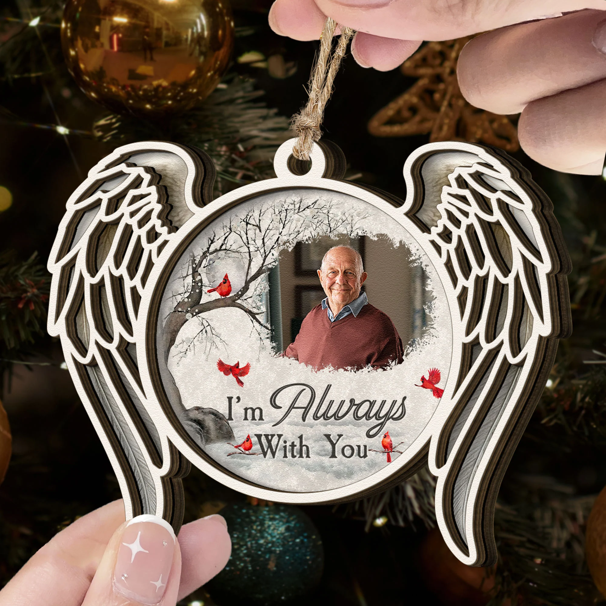 I'm Always With You 2 Layers Christmas Ornament - Personalized Wooden Photo Ornament - Image 4