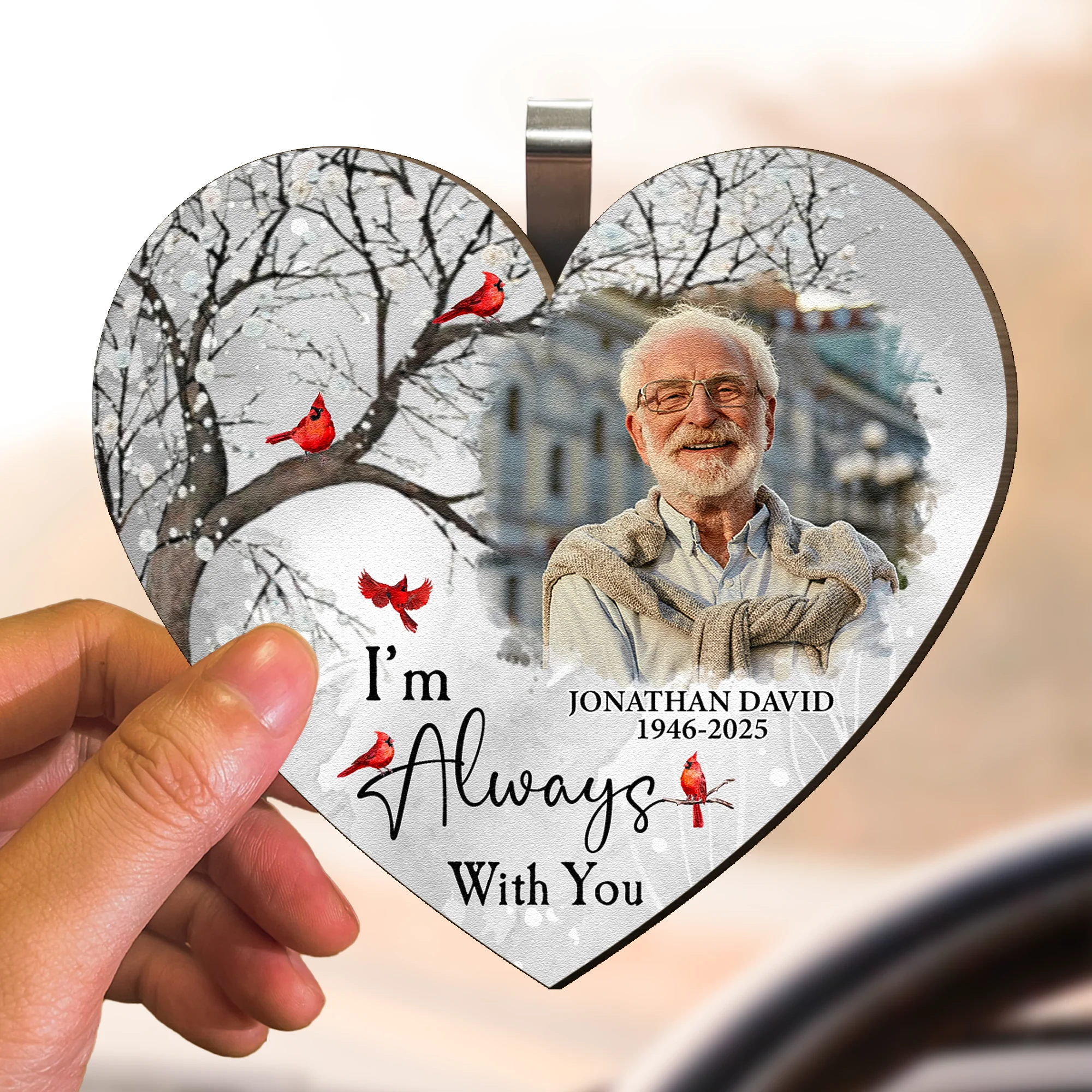 I'm Always With You Car Accessories - Personalized Wooden Photo Car Visor Clip - Image 5