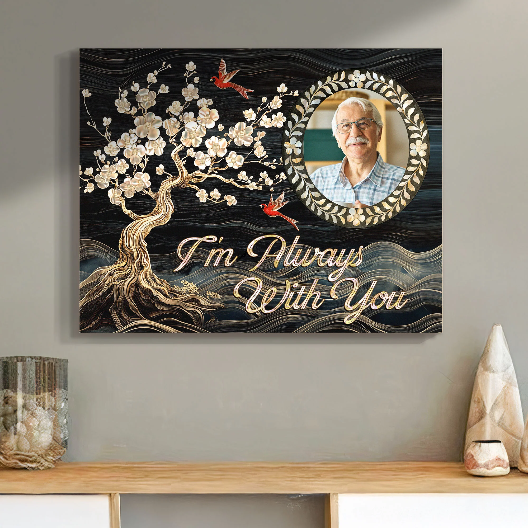 I'm Always With You Cardinal Family Tree Memorial - Custom Photo Wood Plaque - Image 2