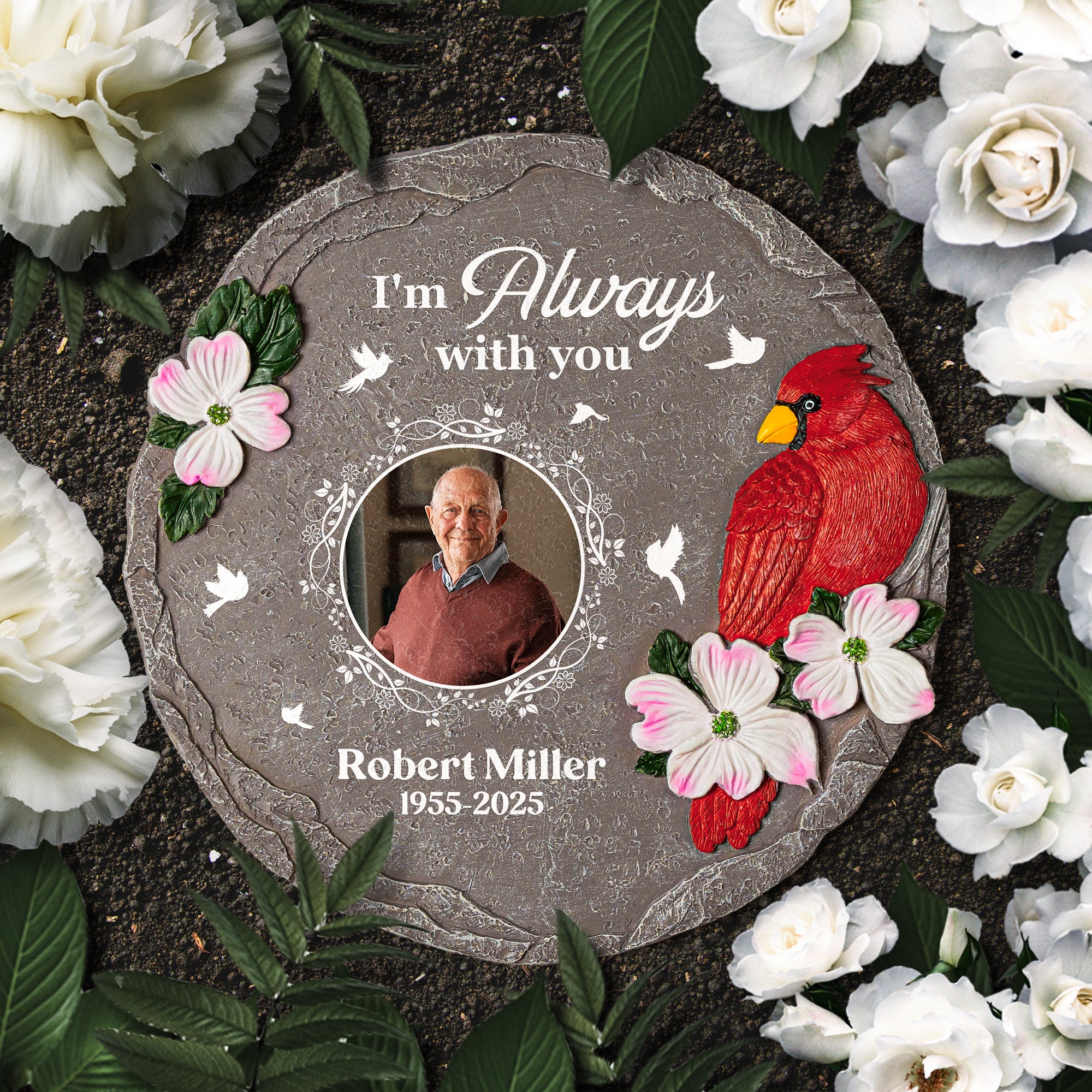 I'm Always With You Cardinal Garden Stone - Personalized Photo Memorial Garden Stone - Image 5