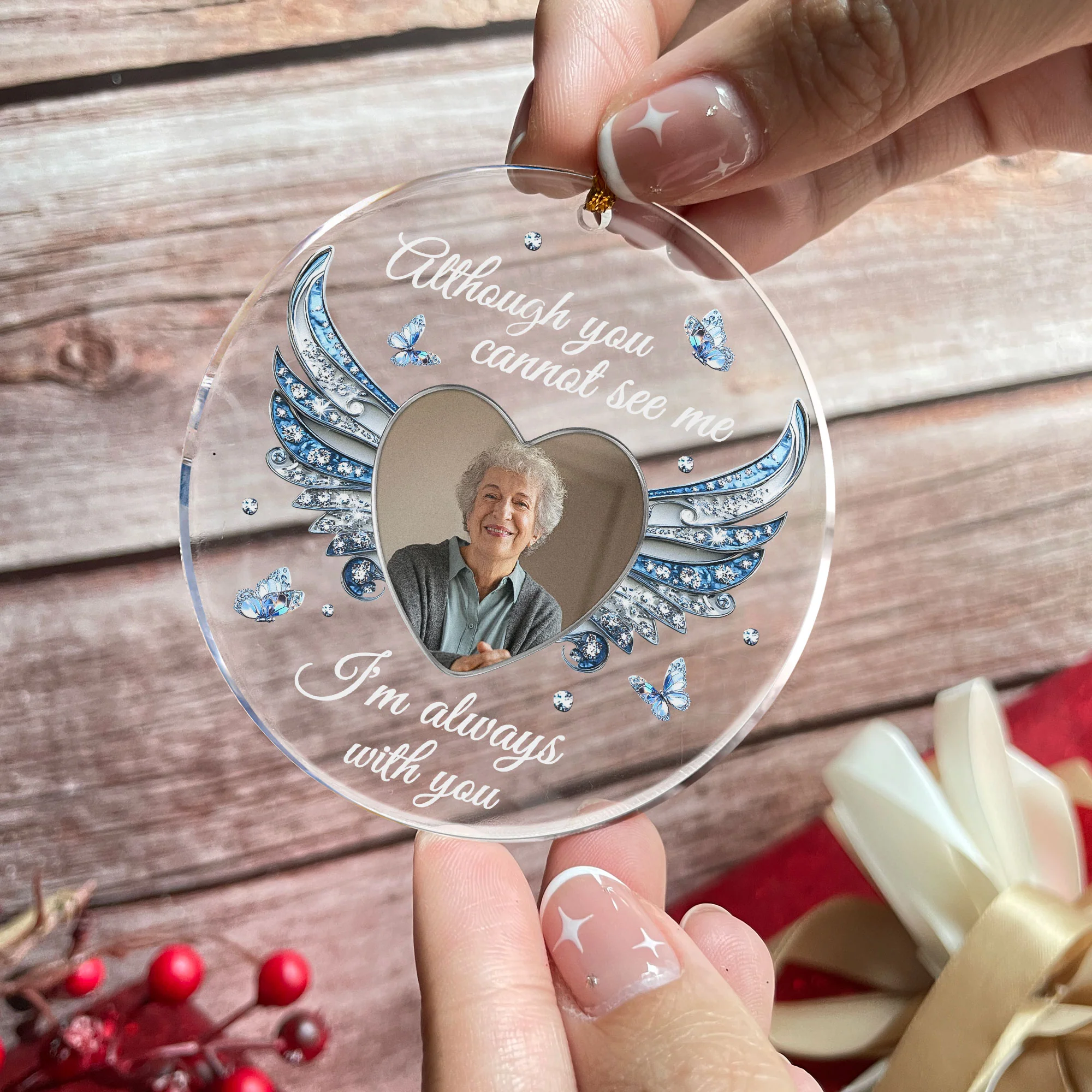 I'm Always With You Heart Wings - Personalized Acrylic Photo Ornament - Image 2