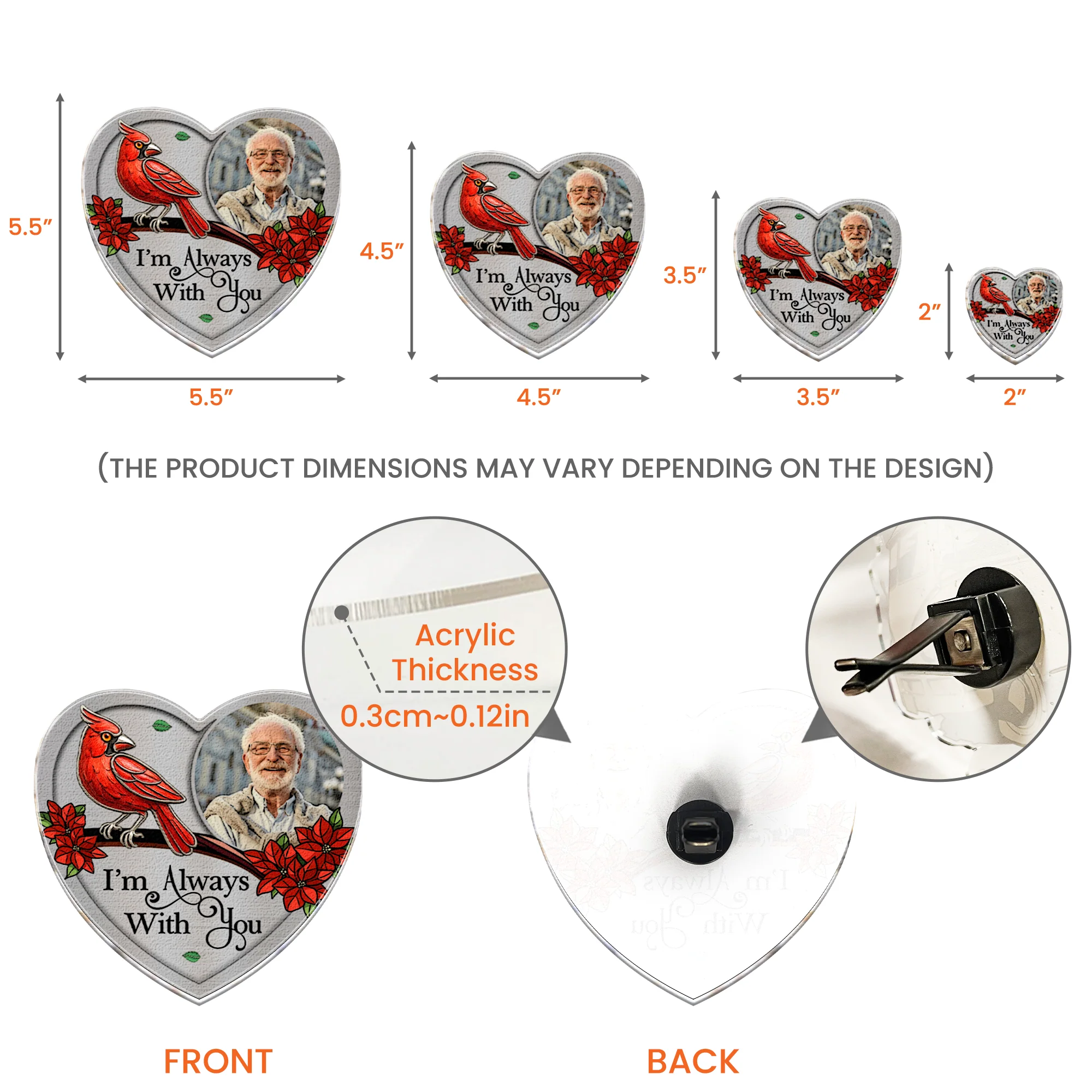 I'm Always With You Memorial Car Accessories - Personalized Photo Acrylic Car Vent Clip - Image 7