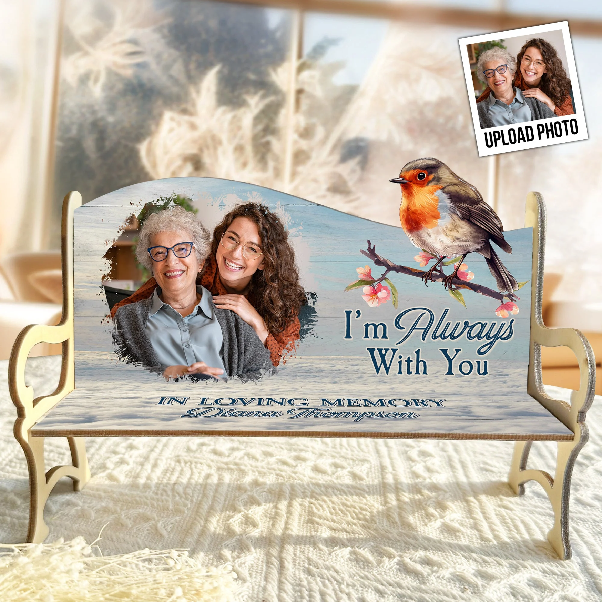 I'm Always With You Memorial Gift - Personalized Photo Memorial Bench - Image 4