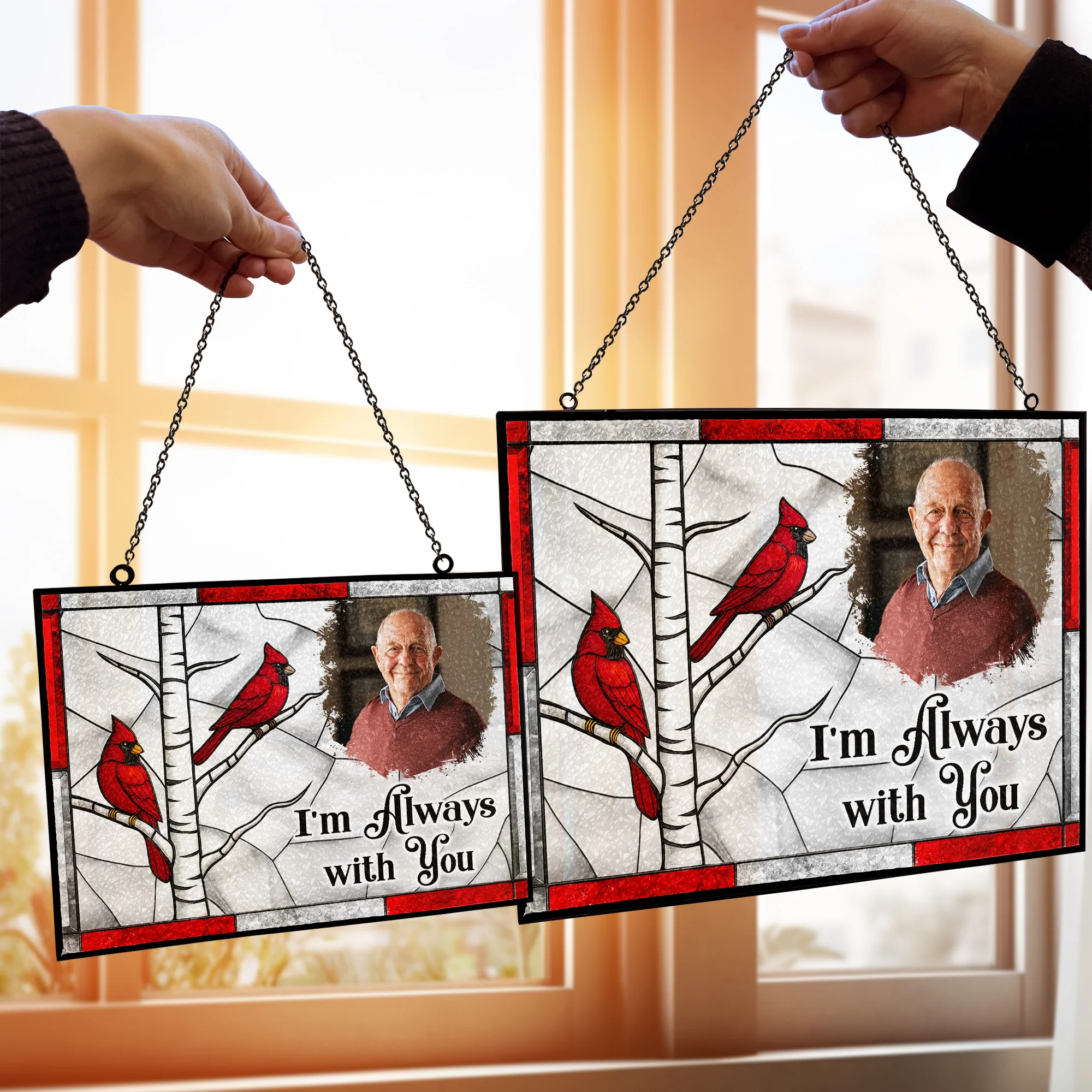 I'm Always With You Memorial Gift - Personalized Photo Stained Glass Suncatcher - Image 2