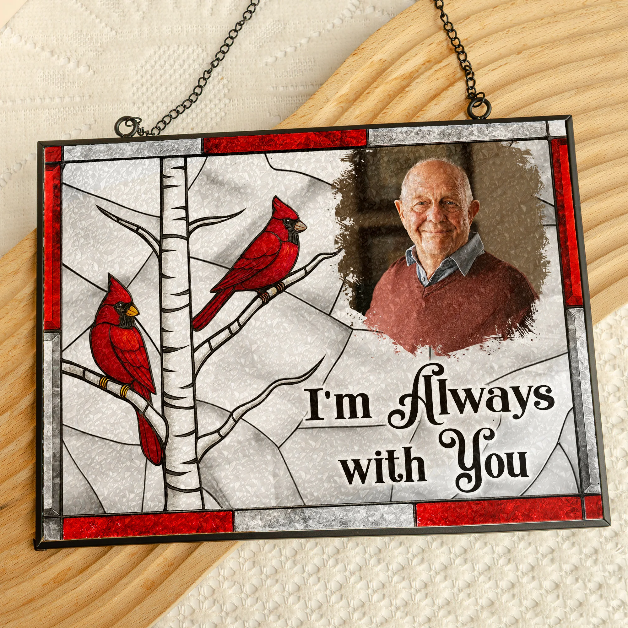 I'm Always With You Memorial Gift - Personalized Photo Stained Glass Suncatcher - Image 4