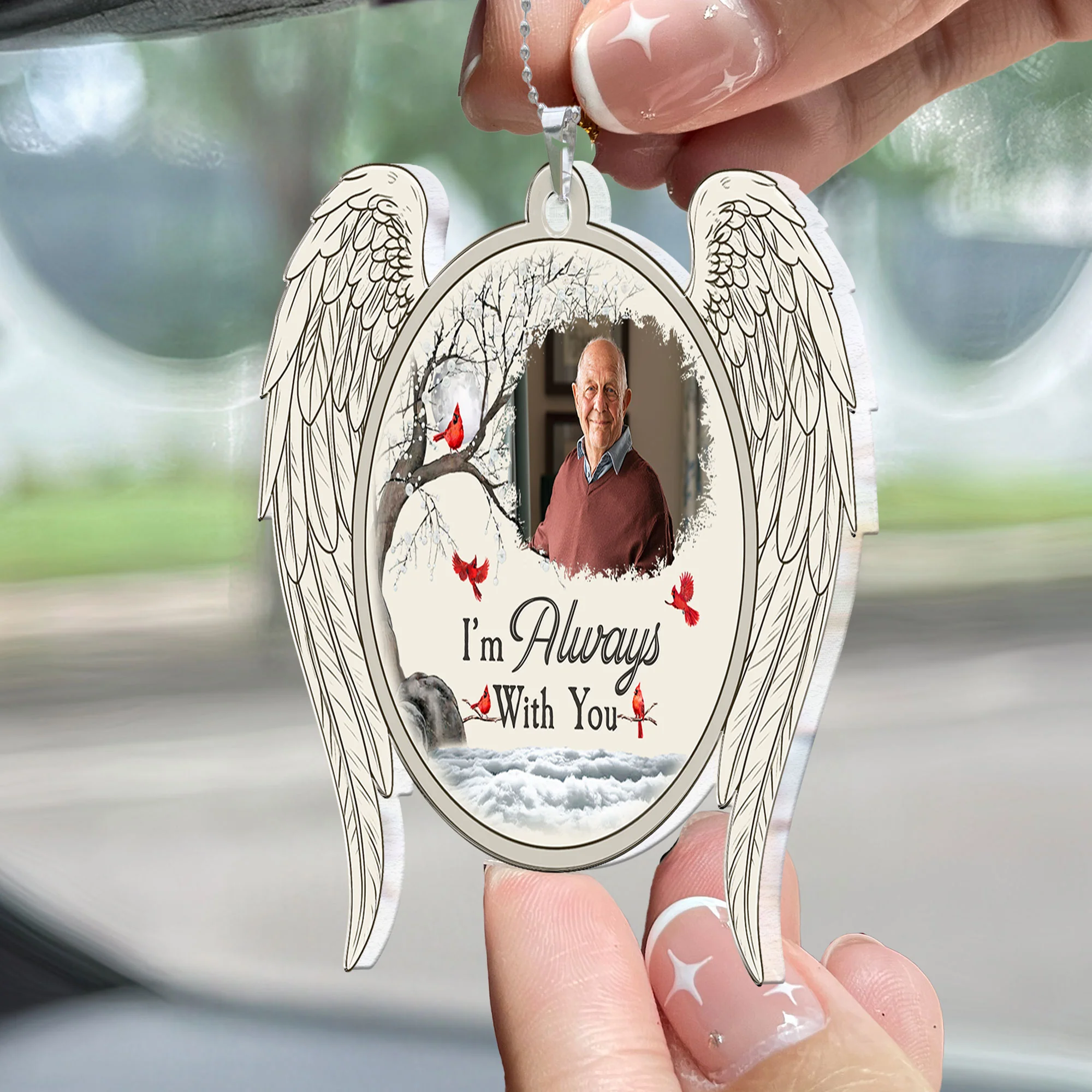 I'm Always With You New Version Memorial Sympathy Gift - Personalized Photo Rear View Mirror Accessory - Image 2