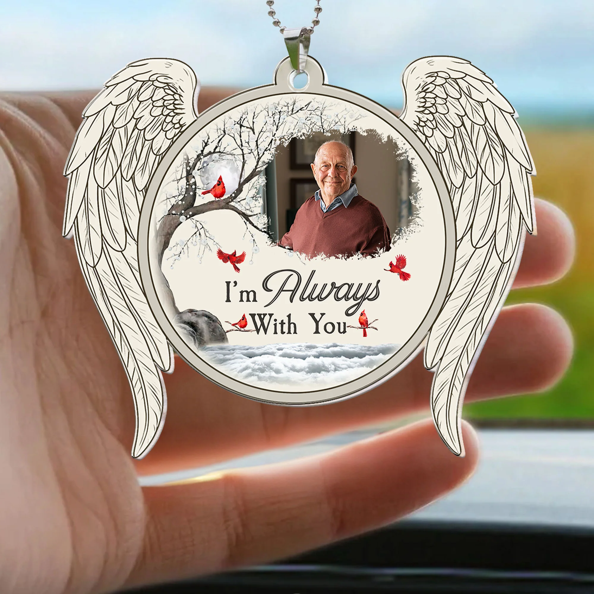 I'm Always With You New Version Memorial Sympathy Gift - Personalized Photo Rear View Mirror Accessory - Image 4