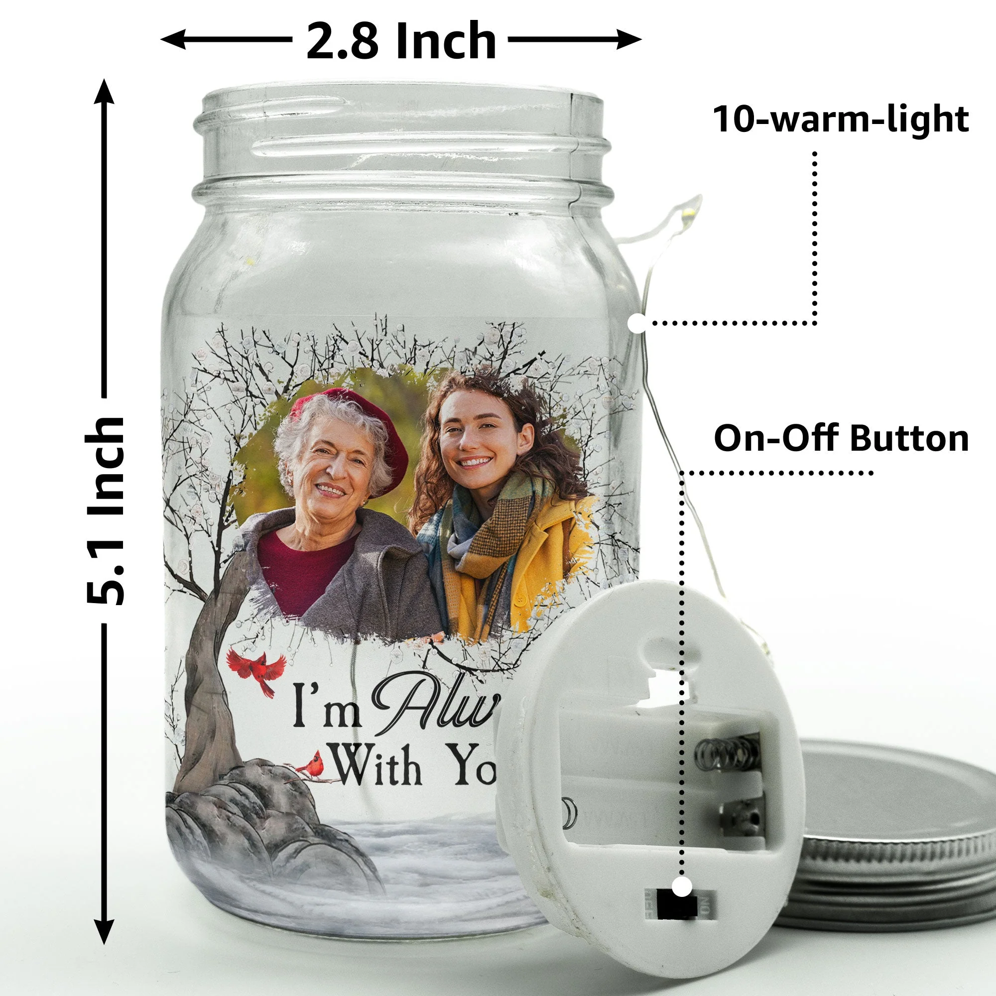 I'm Always With You - Personalized Photo Mason Jar Light - Image 4