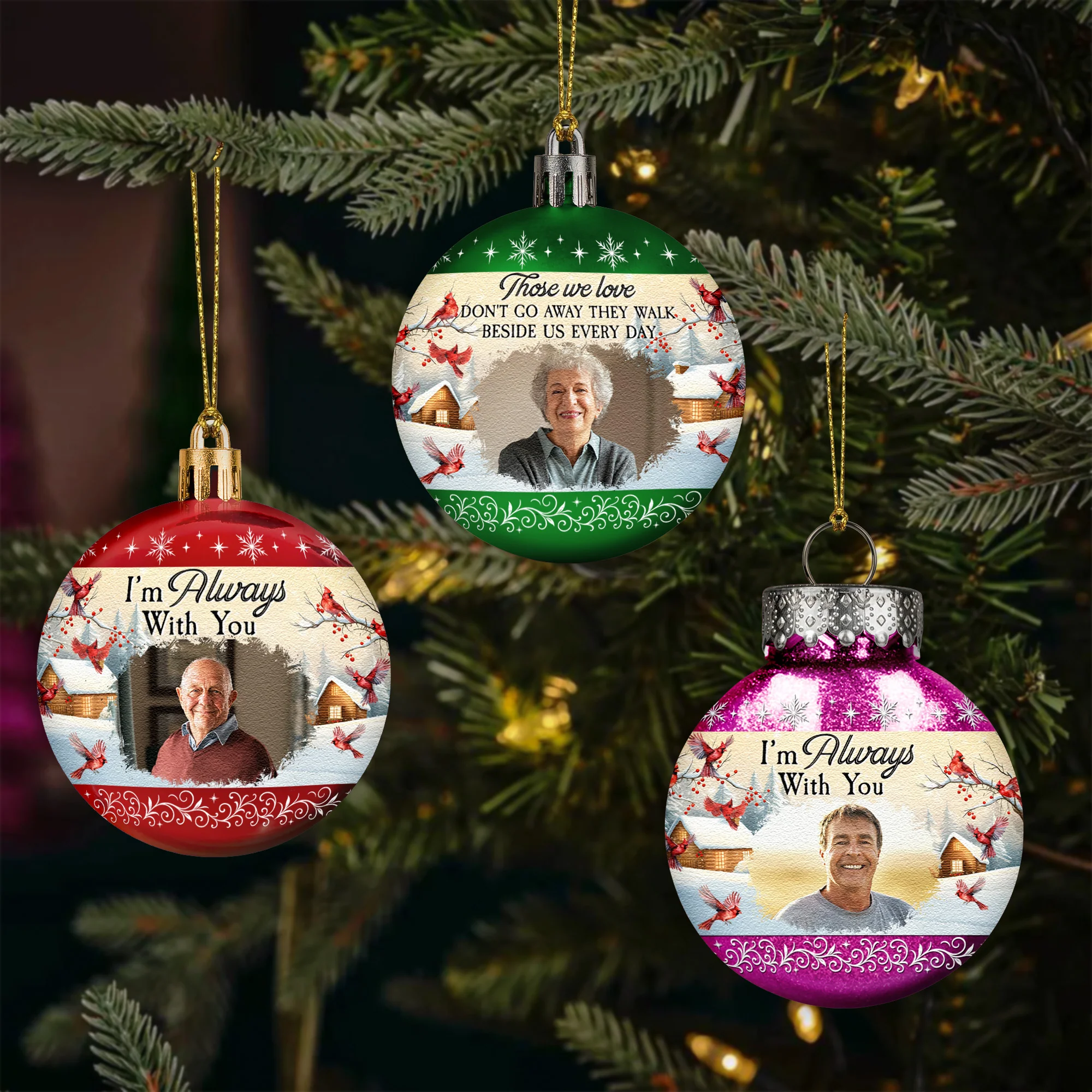 I'm Always With You Red Cardinal Memorial Gifts Vintage - Personalized Ball Photo Ornament - Image 4