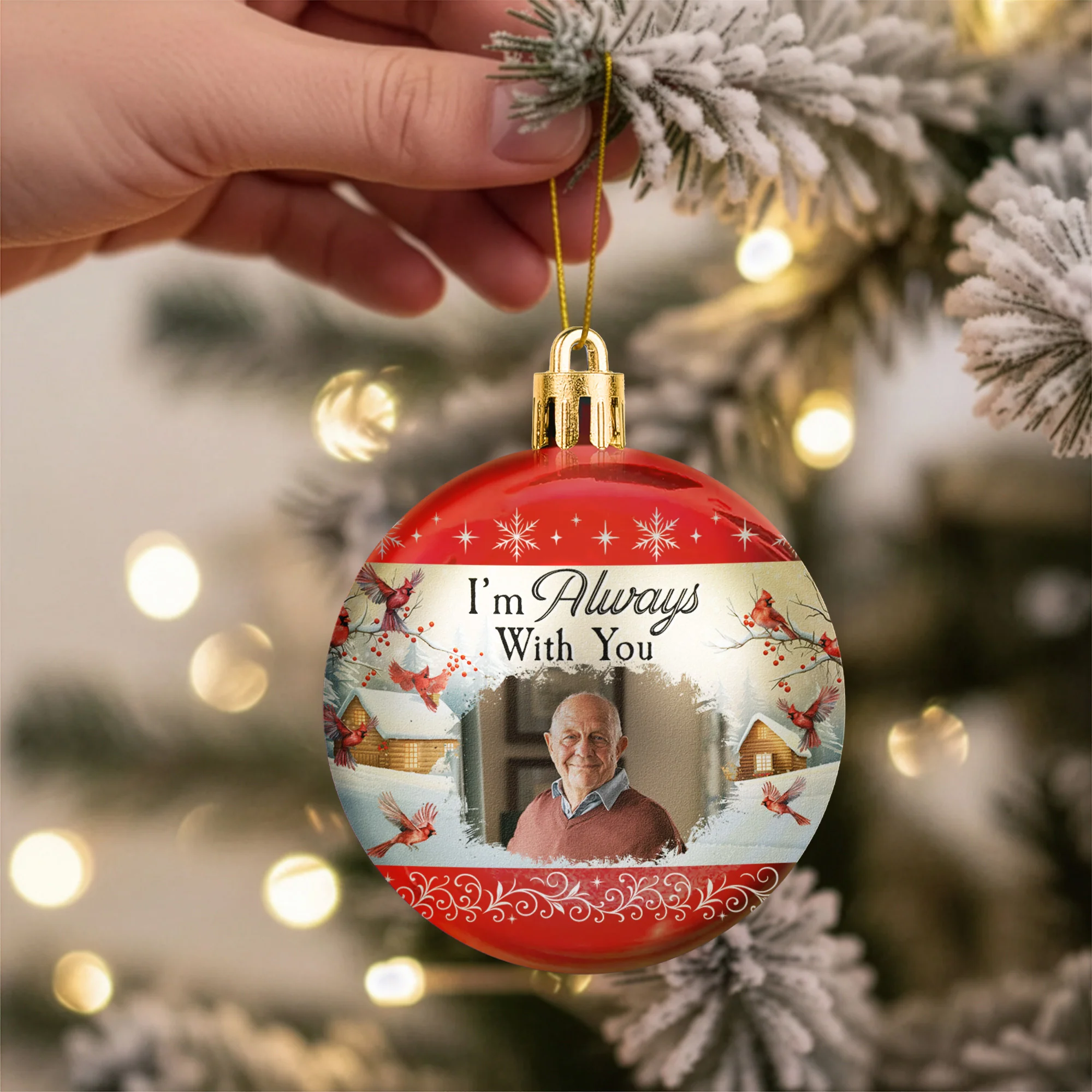 I'm Always With You Red Cardinal Memorial Gifts Vintage - Personalized Ball Photo Ornament - Image 5