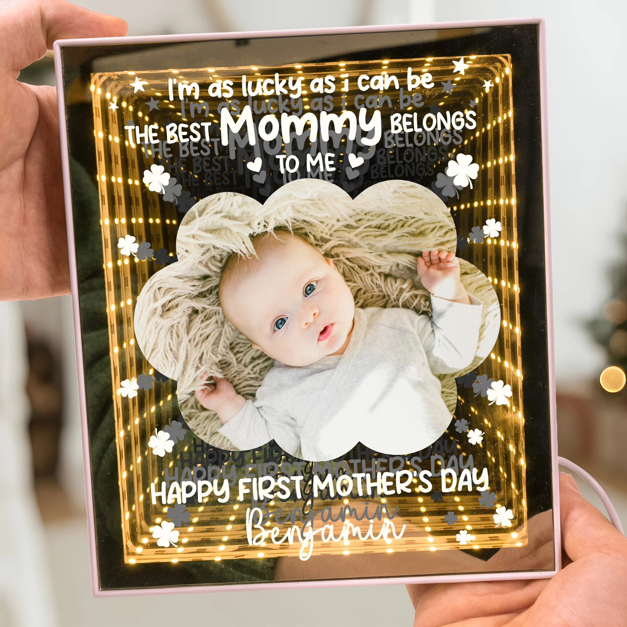 I'm As Lucky As Can Be - Personalized Infinity Mirror Light Box - Image 4