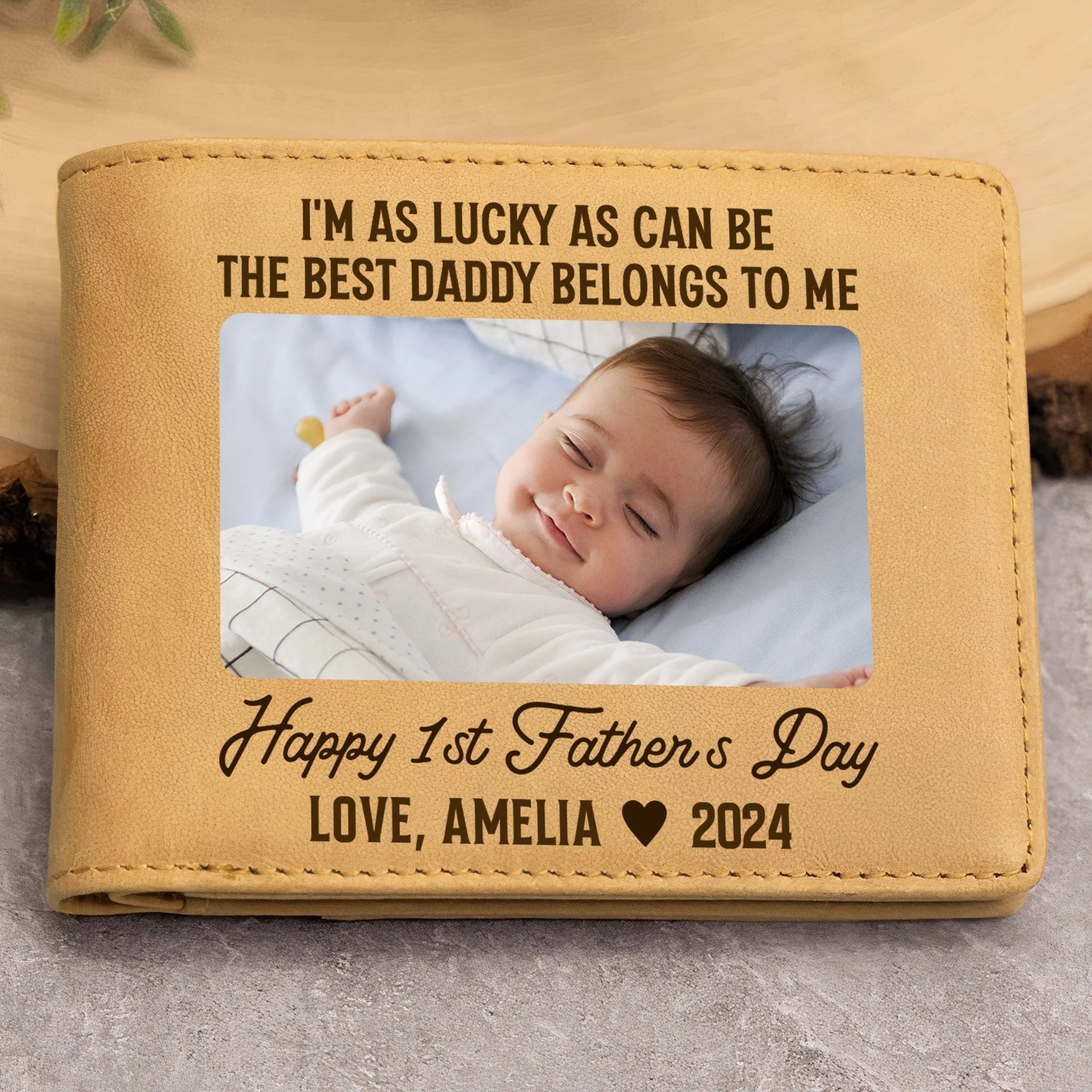 I'm As Lucky As Can Be The Best Daddy Belongs To Me - Personalized Photo Leather Wallet - Image 2