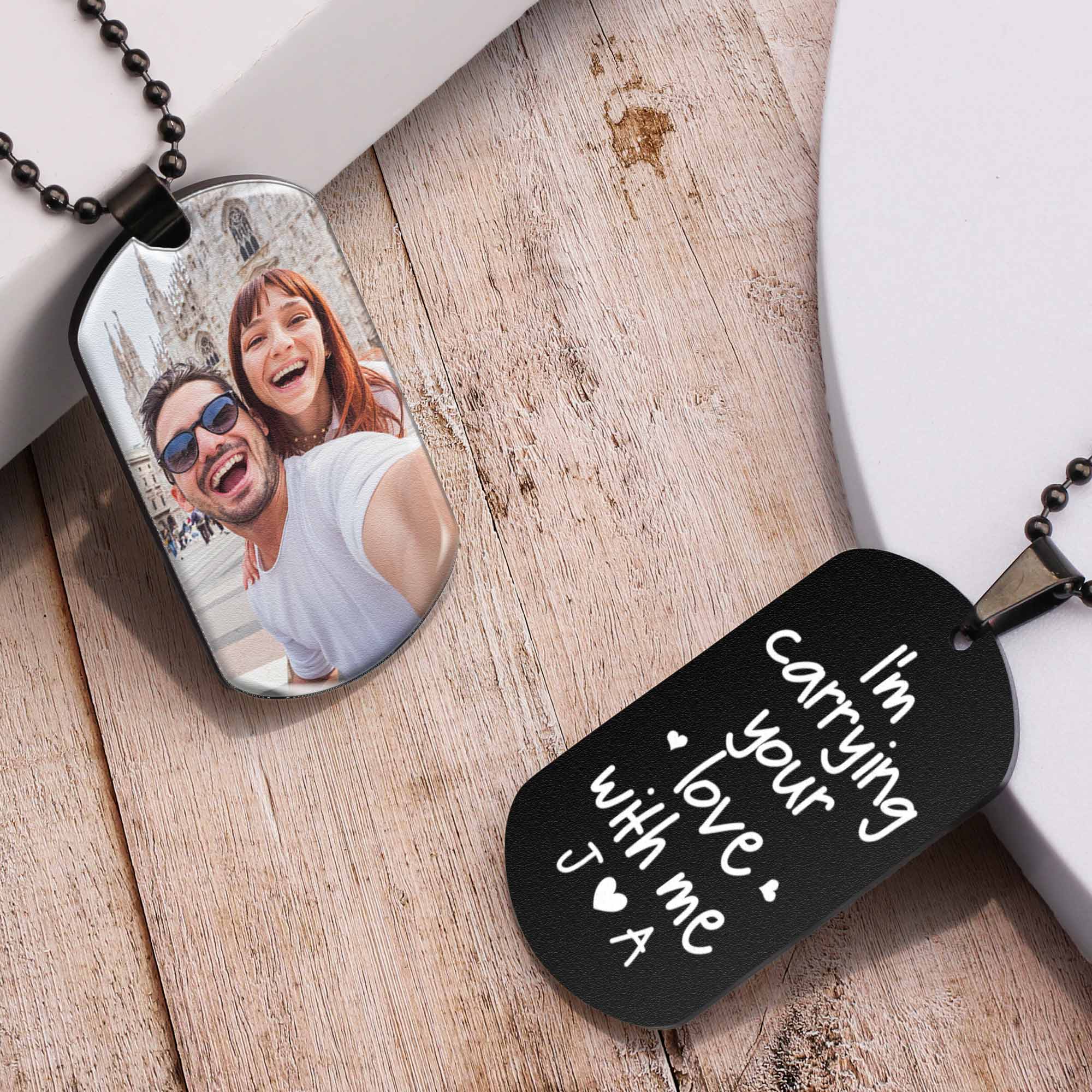 I'm Carrying Your Love With Me - Personalized Photo Dog Tag Necklace - Image 5