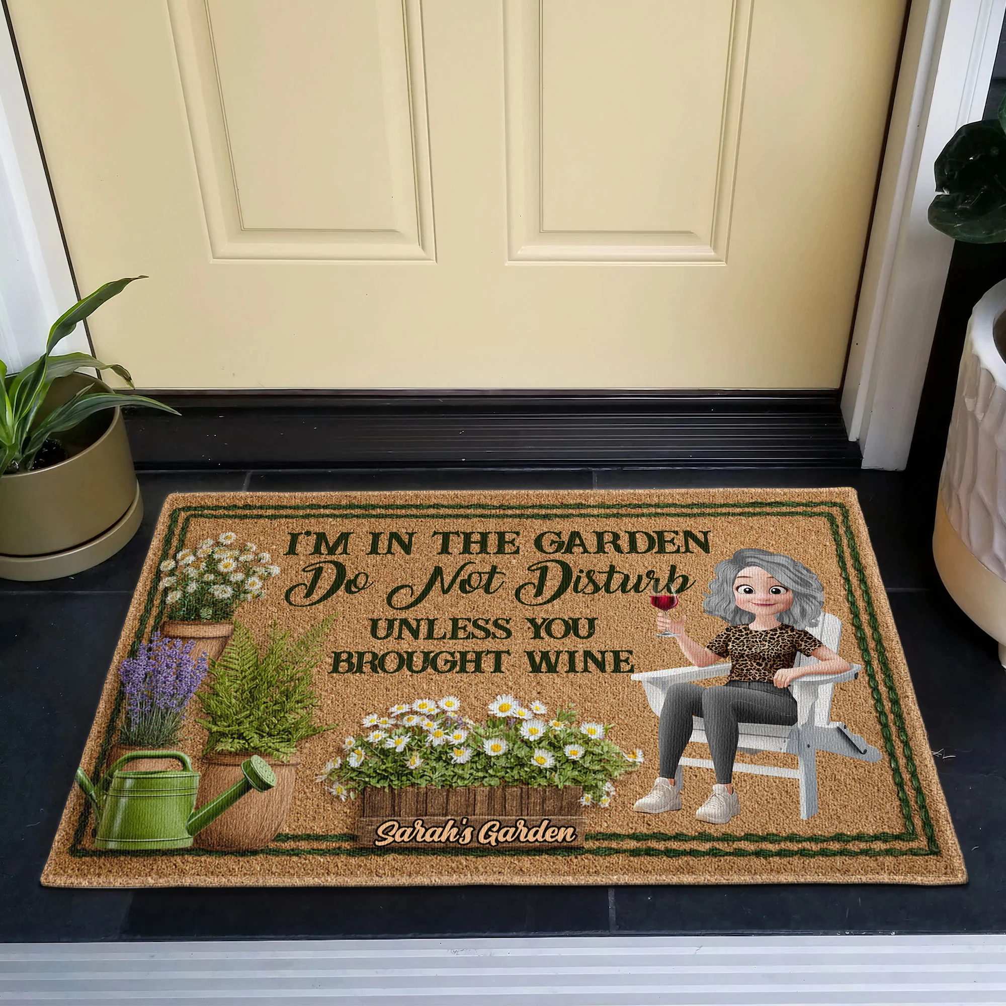 I'm In The Garden Do Not Disturb Unless You Brought Wine - Personalized Doormat - Image 2