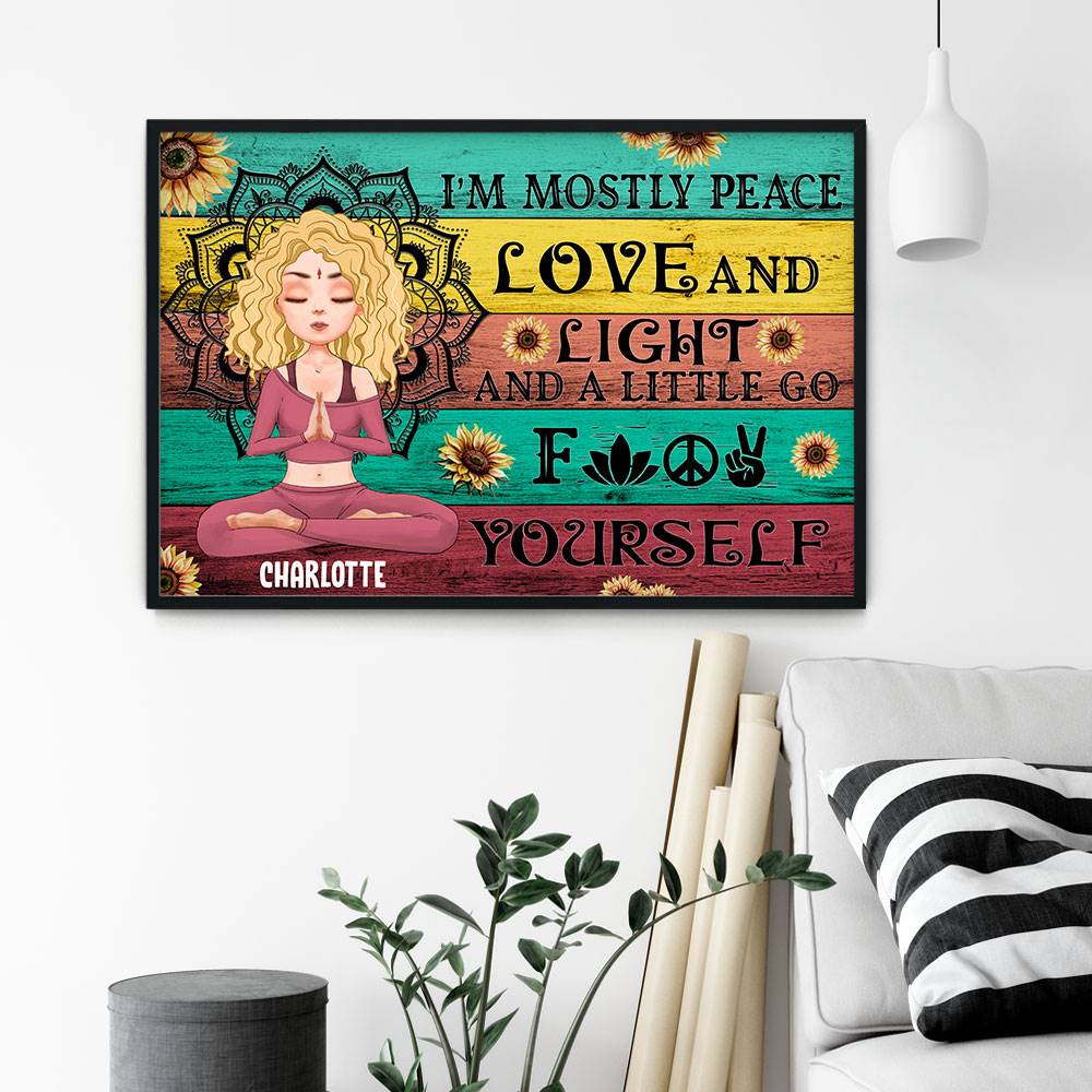 I'm Mostly Peace Love And Light - Personalized Poster/Wrapped Canvas - Gift For Yoga Lover - Yoga Girl Illustration - Image 2