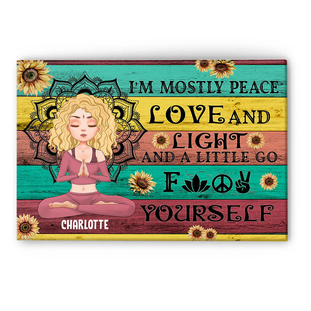 I'm Mostly Peace Love And Light - Personalized Poster/Wrapped Canvas - Gift For Yoga Lover - Yoga Girl Illustration - Image 5
