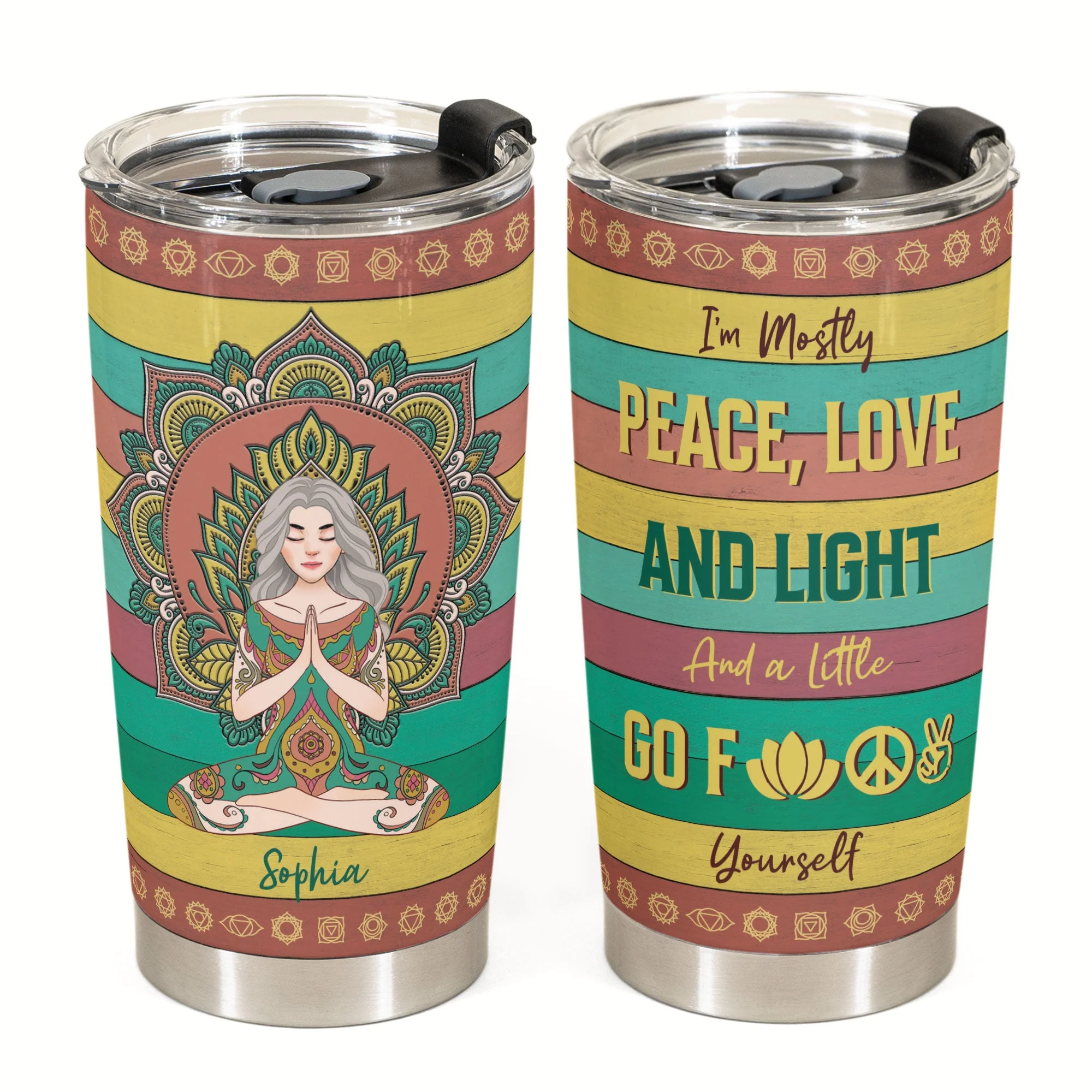 I'm Mostly Peace Love And Light - Personalized Tumbler Cup - Birthday Gift For Yoga Lover, Yogi, Woman - Image 3