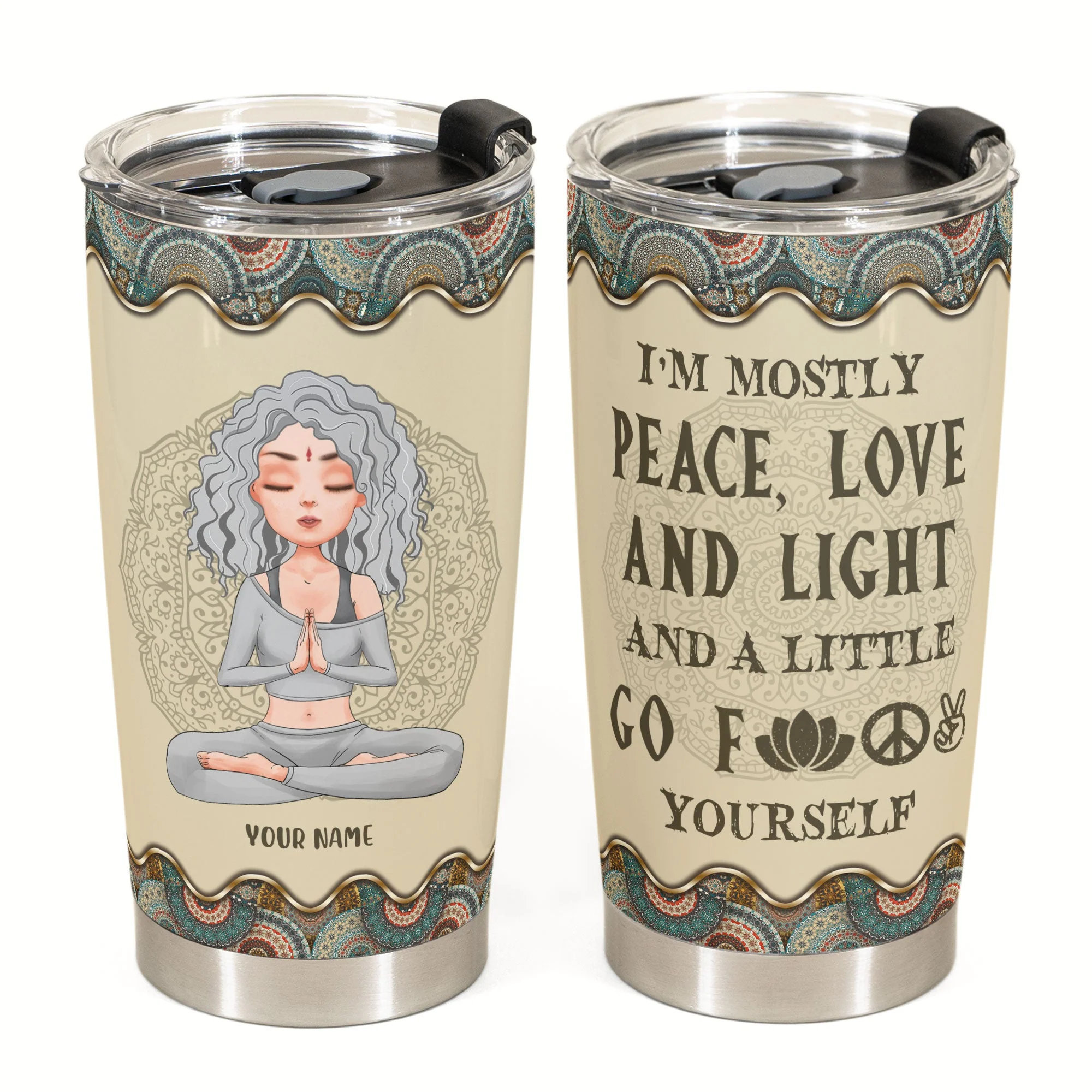 I'm Mostly Peace Love And Light - Personalized Tumbler Cup - Image 2