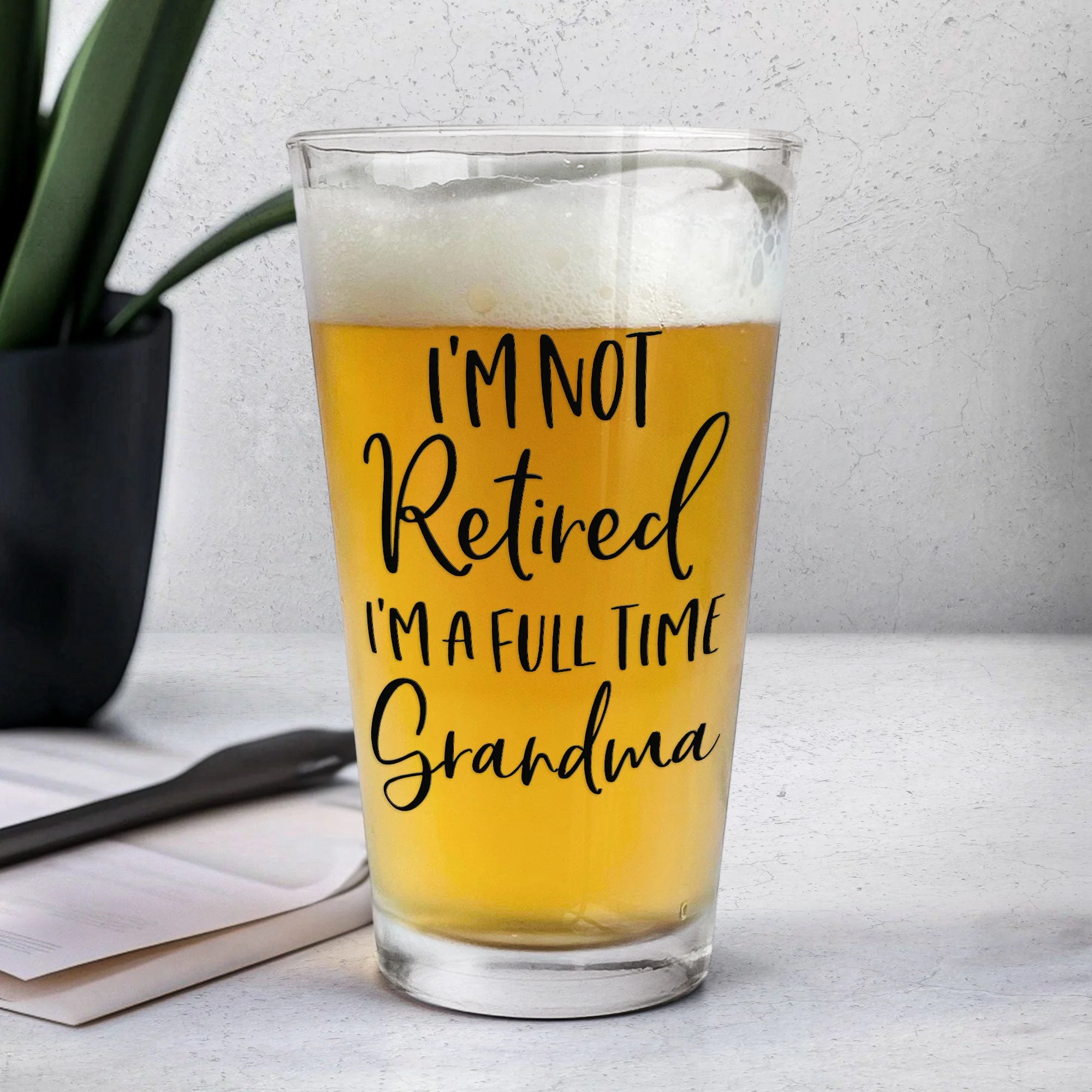 I'm Not Retired I'm A Full-Time Grandpa/Grandma - Personalized Photo Beer Glass - Image 5
