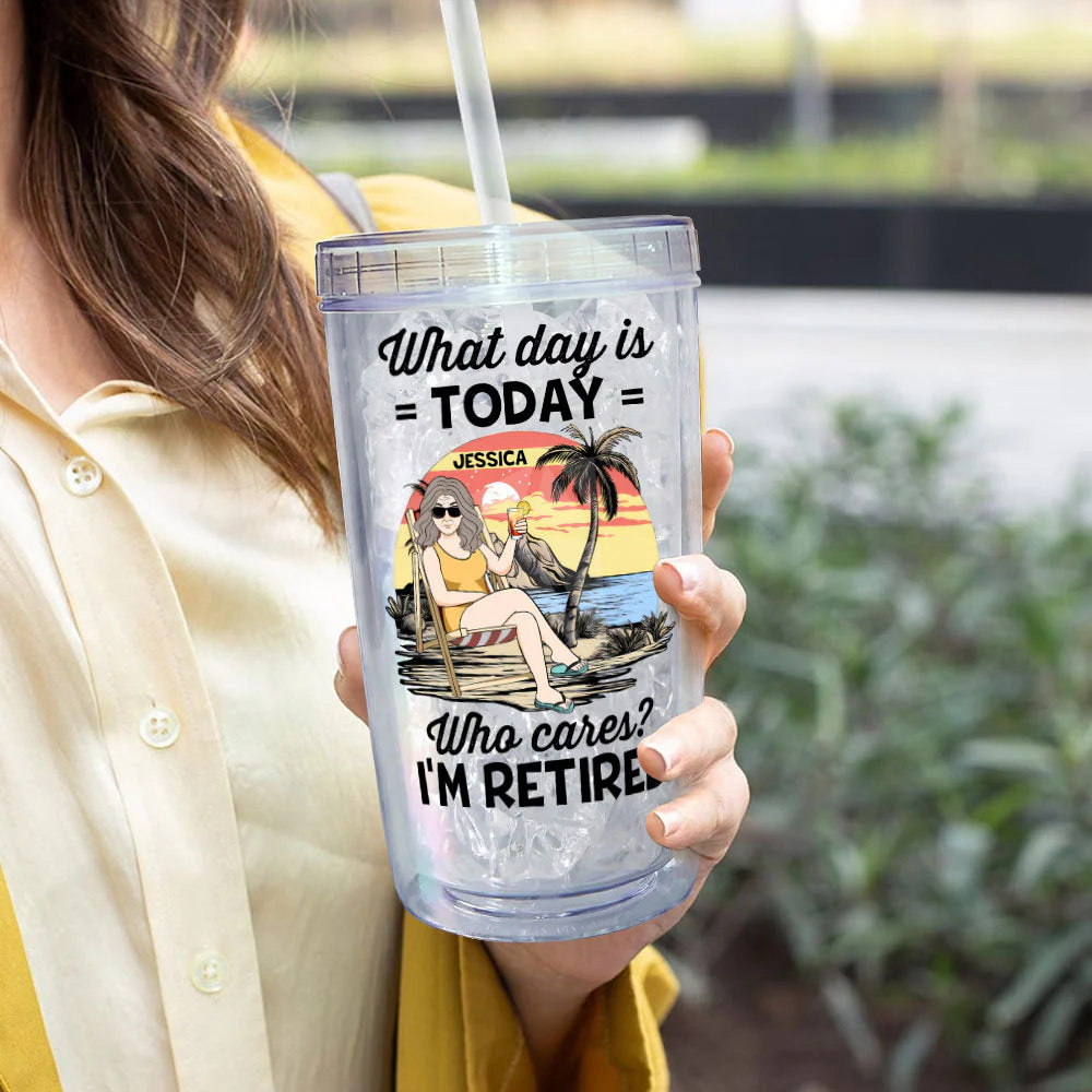 I'm Retired - Personalized Acrylic Tumbler With Straw - Image 4