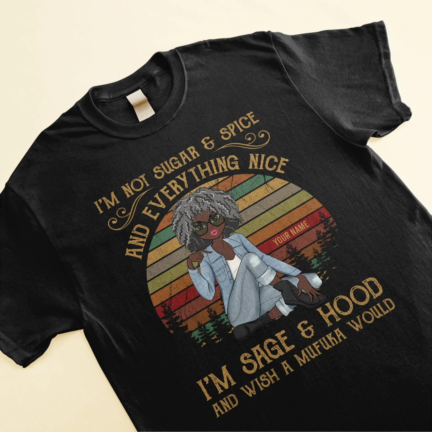 I'm Sage And Hood - Personalized Shirt - Gift For Black Woman - Girl Sitting Illustration - Image 3