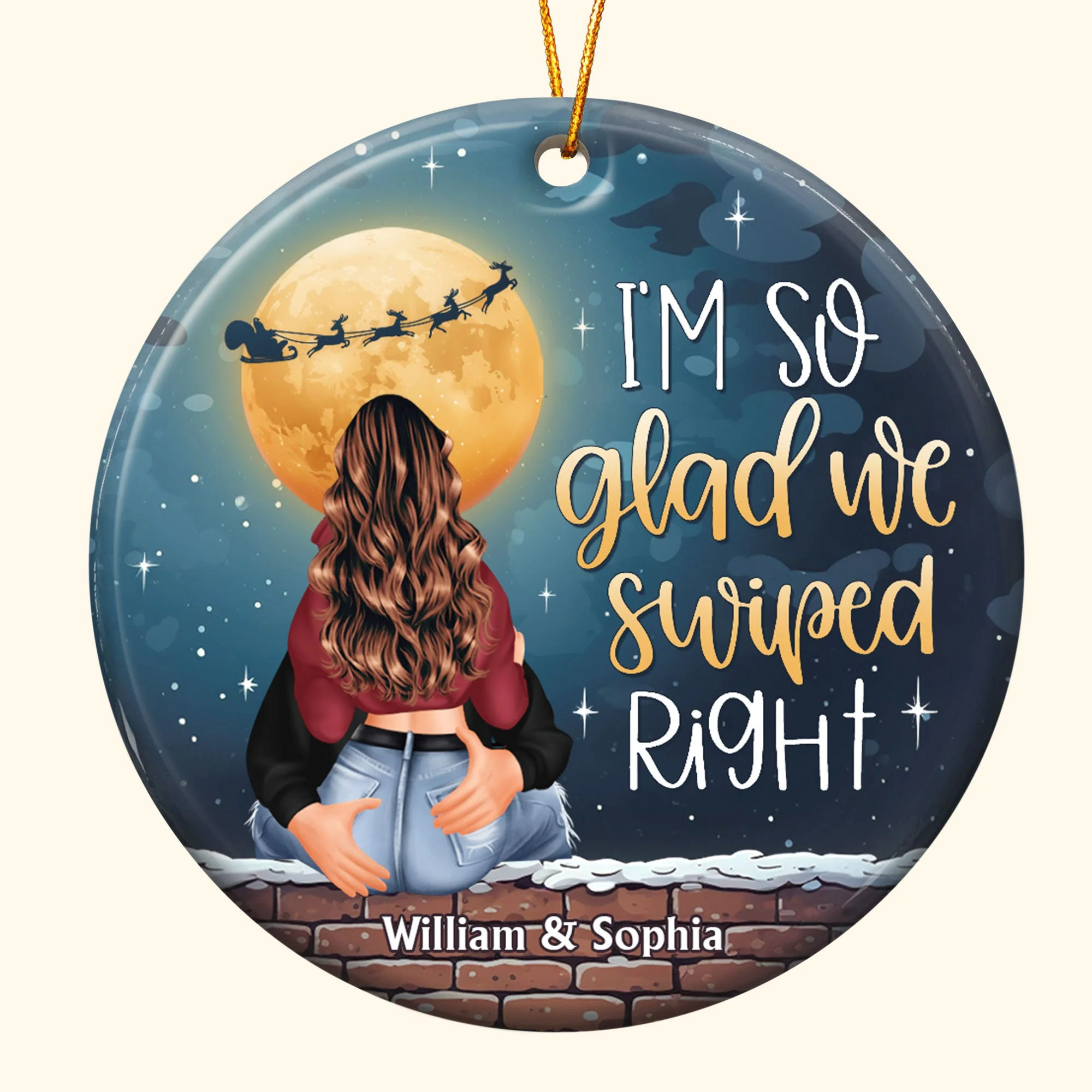 I'm So Glad We Swiped Right - Personalized Ceramic Ornament - Image 5