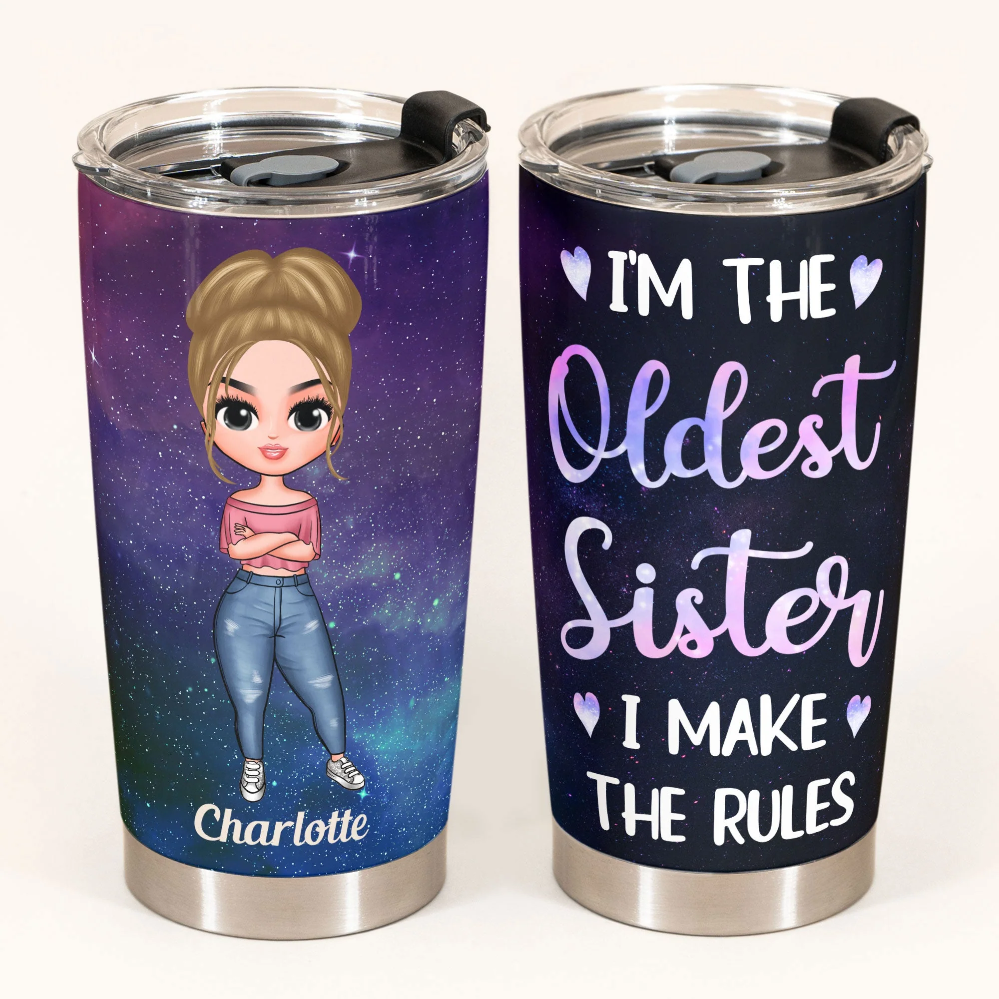 I'm The Oldest Sister - Personalized Tumbler Cup - Birthday Gift For Sisters, Siblings - Cute Fashion Girls - Image 4