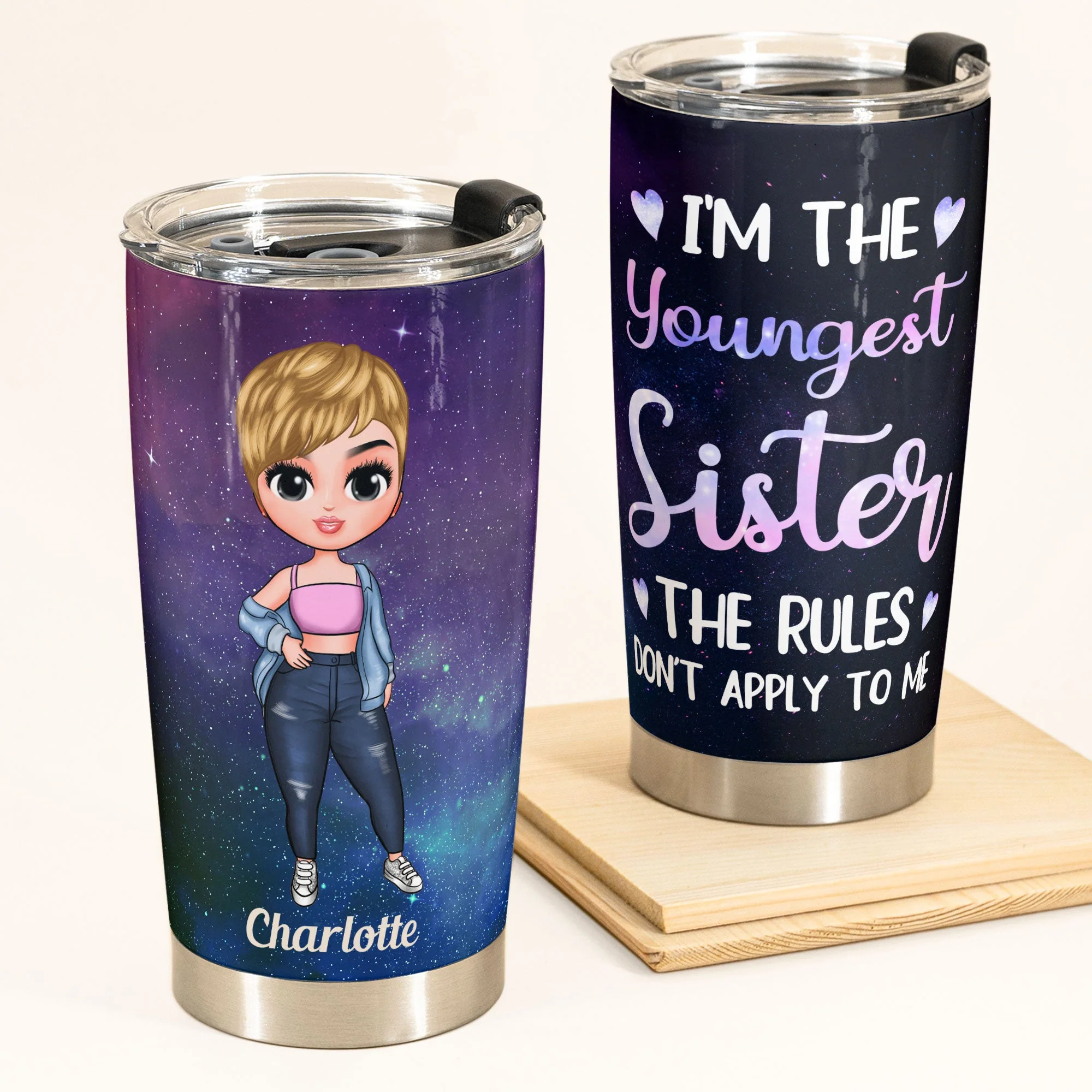 I'm The Youngest Sister - Personalized Tumbler Cup - Birthday Gift For Sisters, Siblings - Cute Fashion Girls