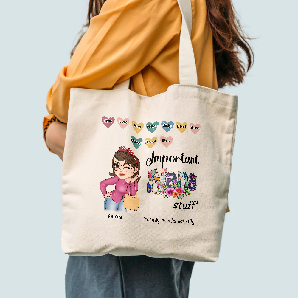 Important Nana Stuff - Personalized Tote Bag - Birthday, Mother's DayGift From Grandma, Mimi, Gigi, Mom, Aunt - Image 2