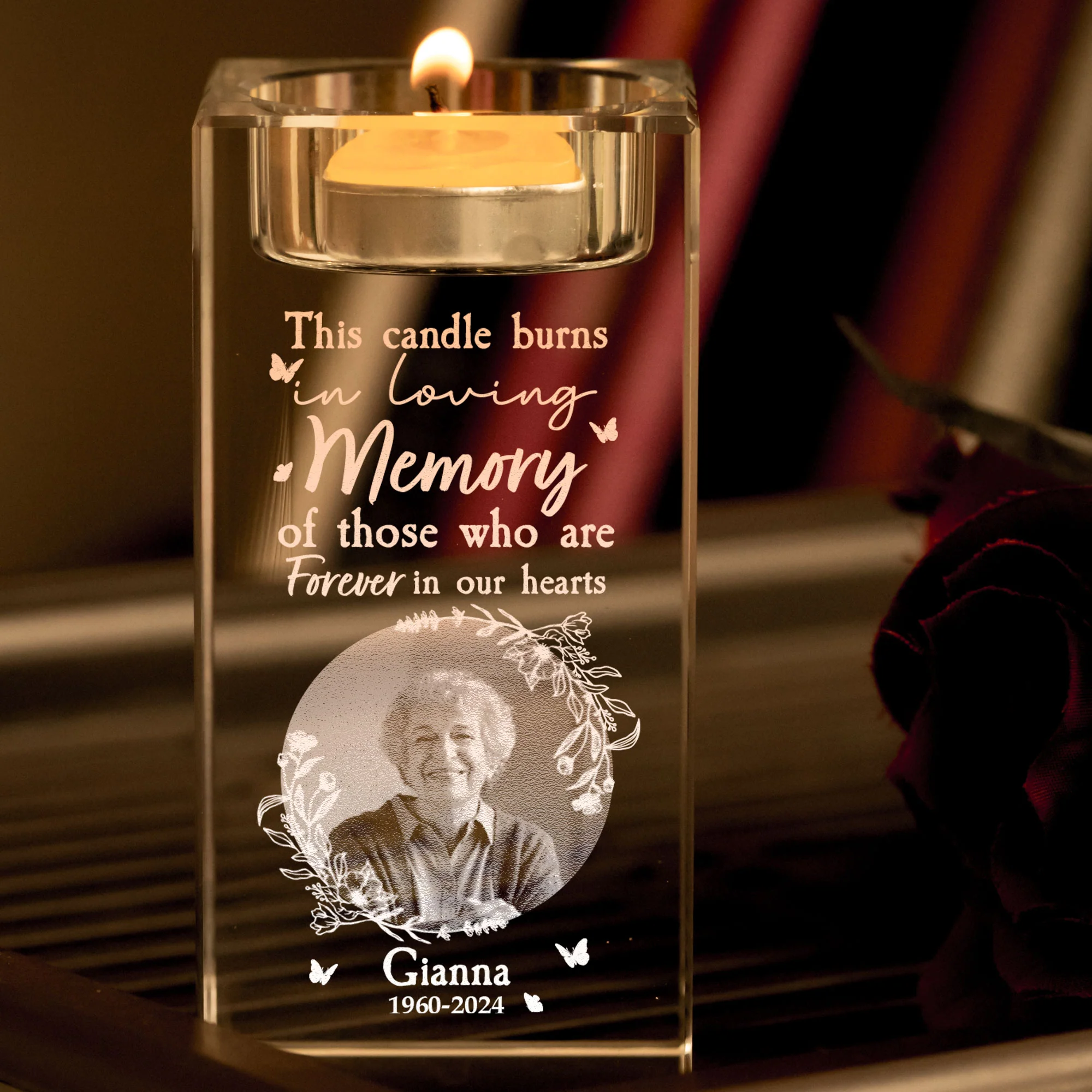 In Loving Memory This Candle Burns - Personalized 2D Photo Crystal Candle Holder - Image 4