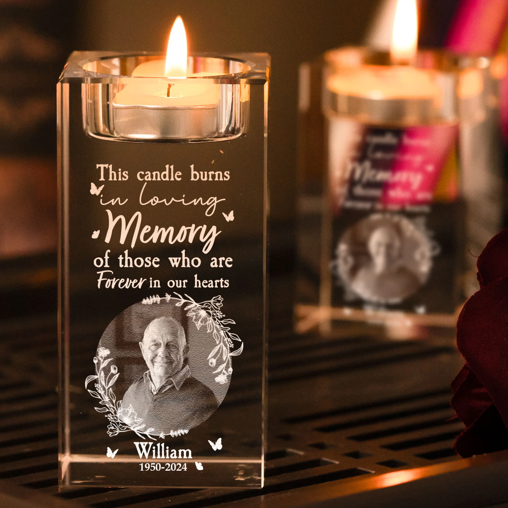 In Loving Memory This Candle Burns - Personalized 2D Photo Crystal Candle Holder - Image 5
