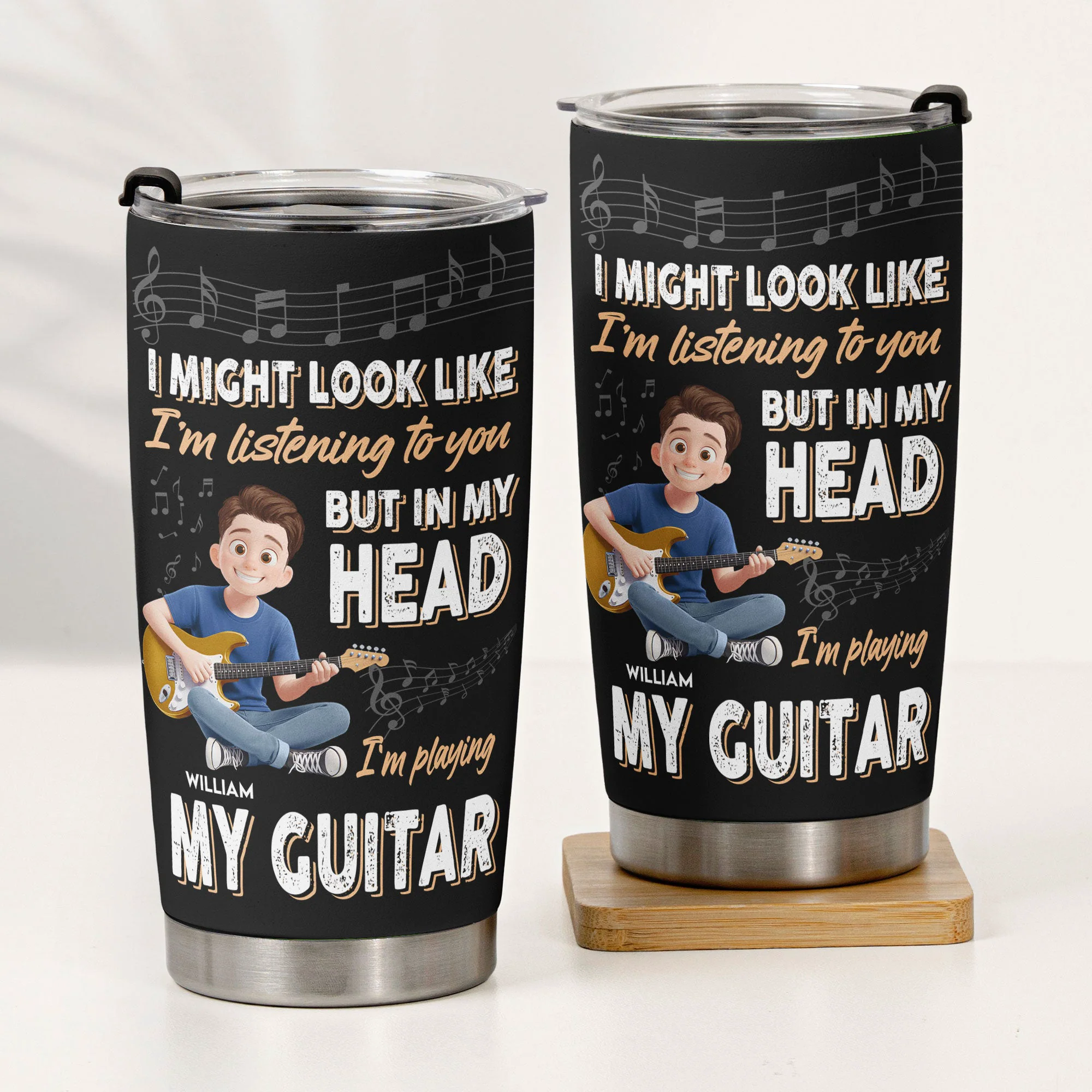 In My Head I'm Playing My Guitar - Personalized Tumbler - Image 2