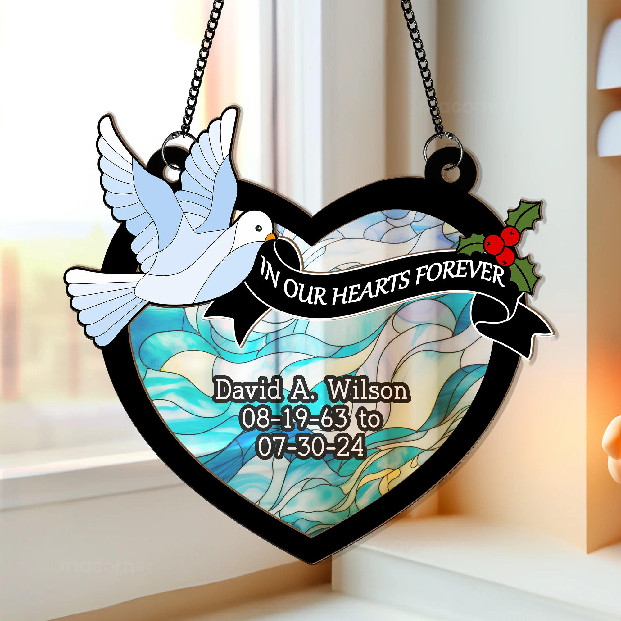 In Our Hearts Forever - Personalized Window Hanging Suncatcher Ornament - Image 2