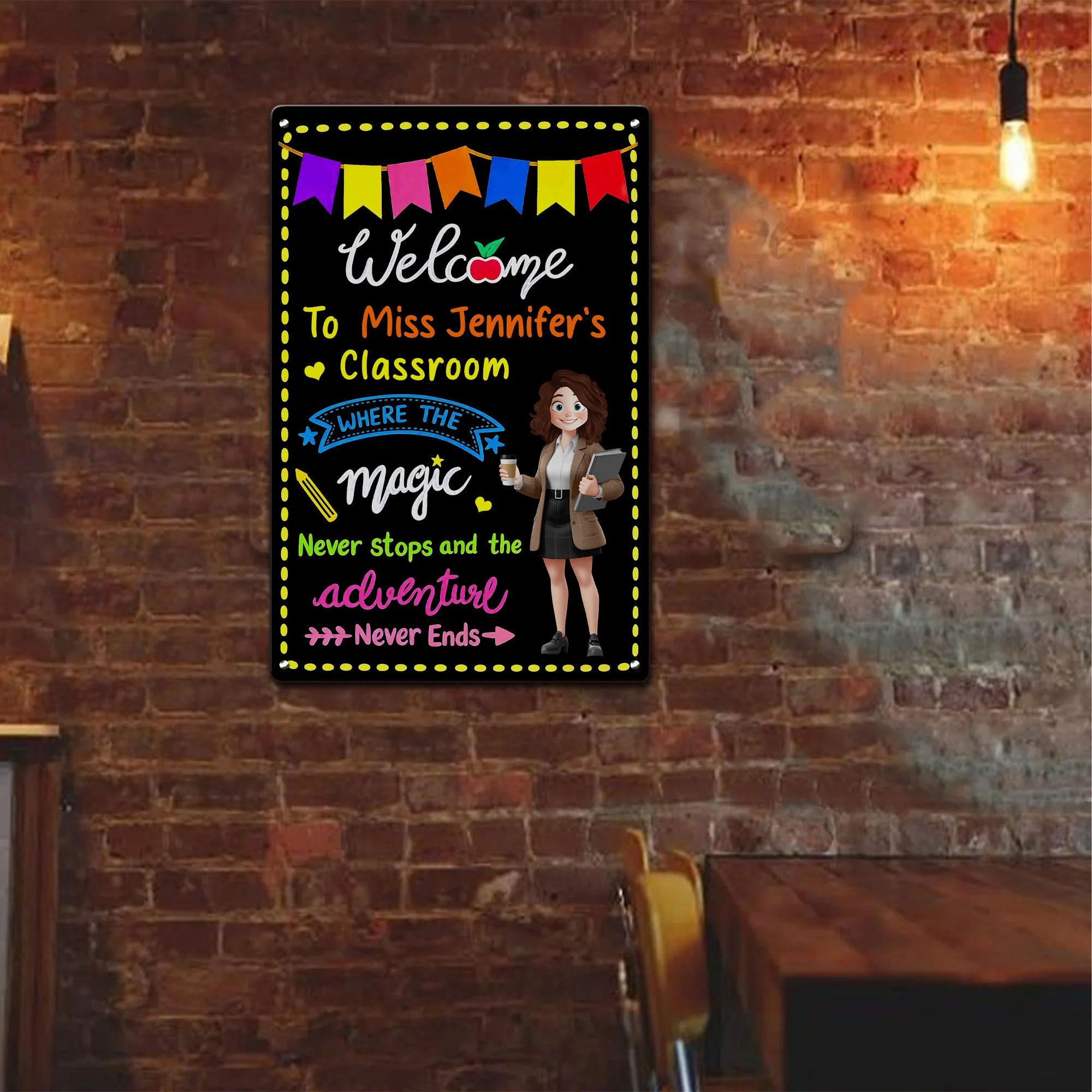 In This Classroom Adventure Never Ends - Personalized Metal Sign - Image 5