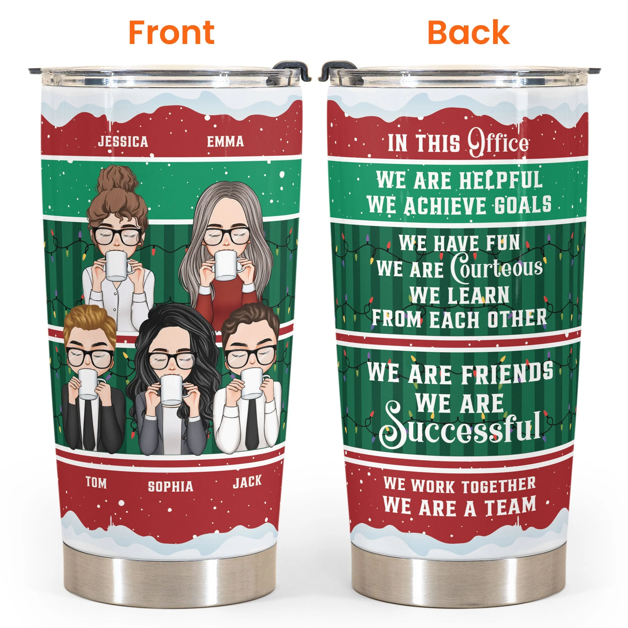 In This Office We Are A Team (Christmas Version) - Personalized Tumbler Cup - Image 3