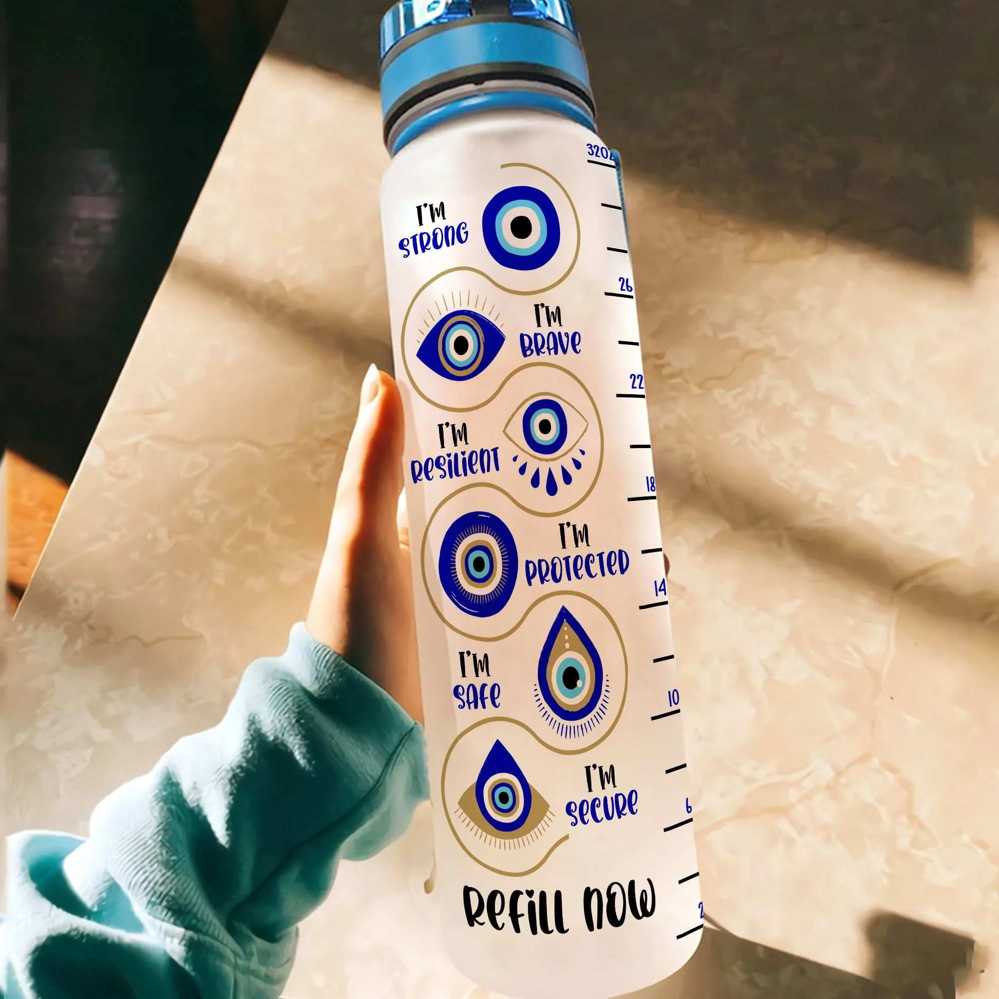 Inhale Good Vibes , Exhale Bad Vibes - Personalized Water Bottle With Time Marker - Image 4