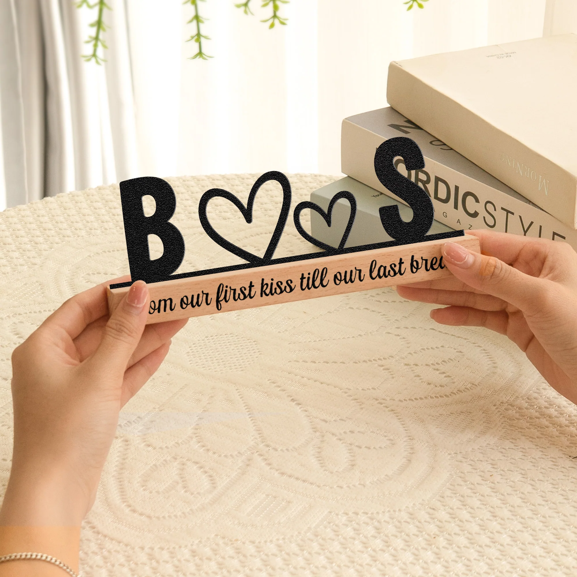 Initials & Heart, Love Forever & Always - Personalized Metal Desk Silhouette Sculpture - Image 3