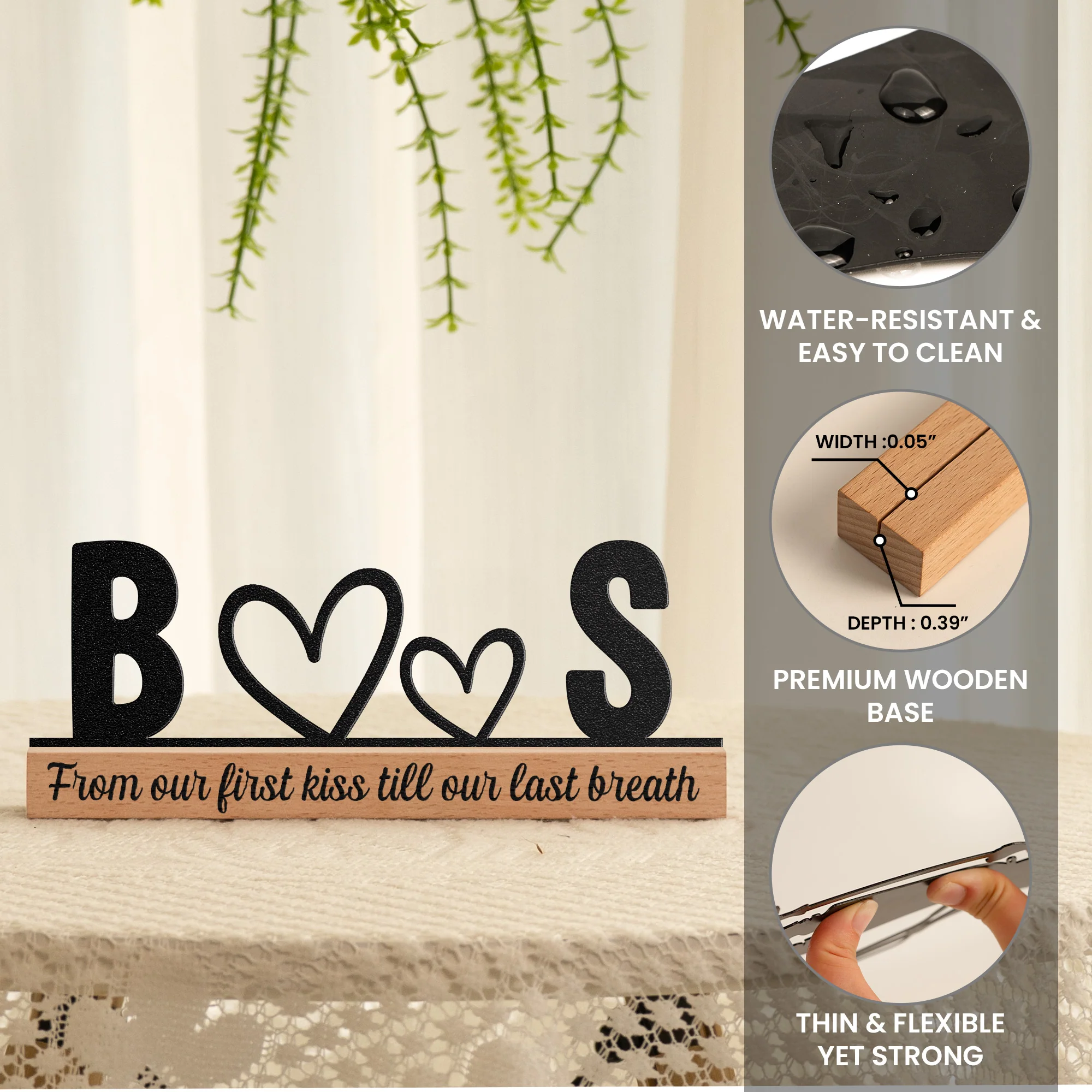 Initials & Heart, Love Forever & Always - Personalized Metal Desk Silhouette Sculpture - Image 4