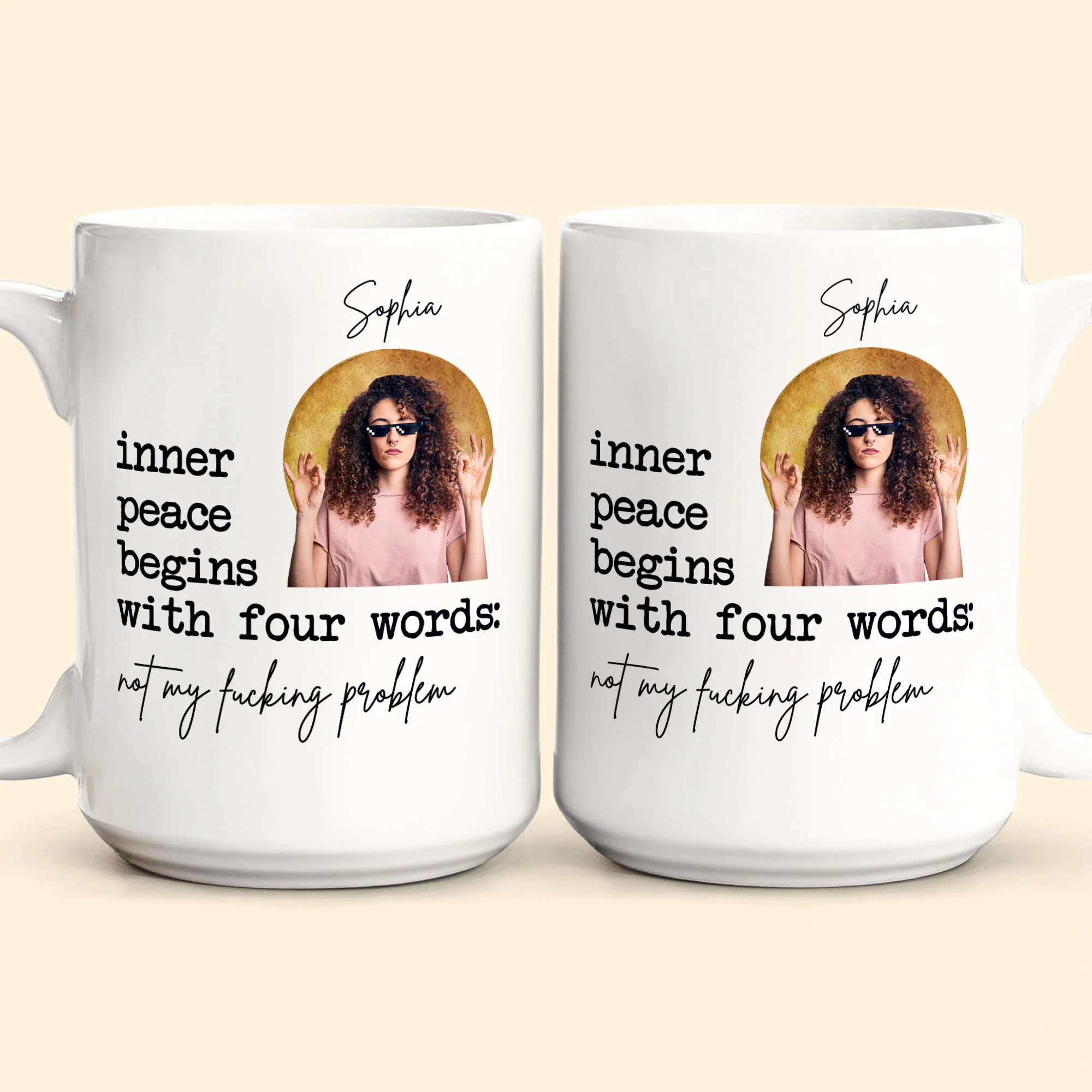 Inner Peace Begins With For Words Funny For Me Gifts - Personalized Photo Mug - Image 5